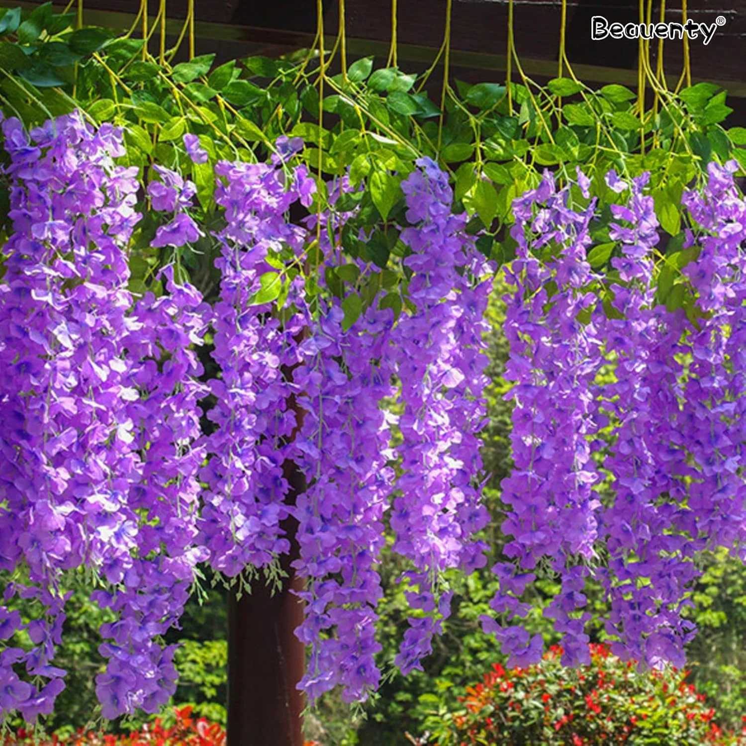 بوئنتی 12 شاخه گل ویستریا ابریشمی مصنوعی، گل آویز ابریشمی راتا، 1.12 متر طول، ریسه گل ویستریا مصنوعی برای پس زمینه، برای مهمانی خانگی، باغ، دکوراسیون عروسی (بنفش)