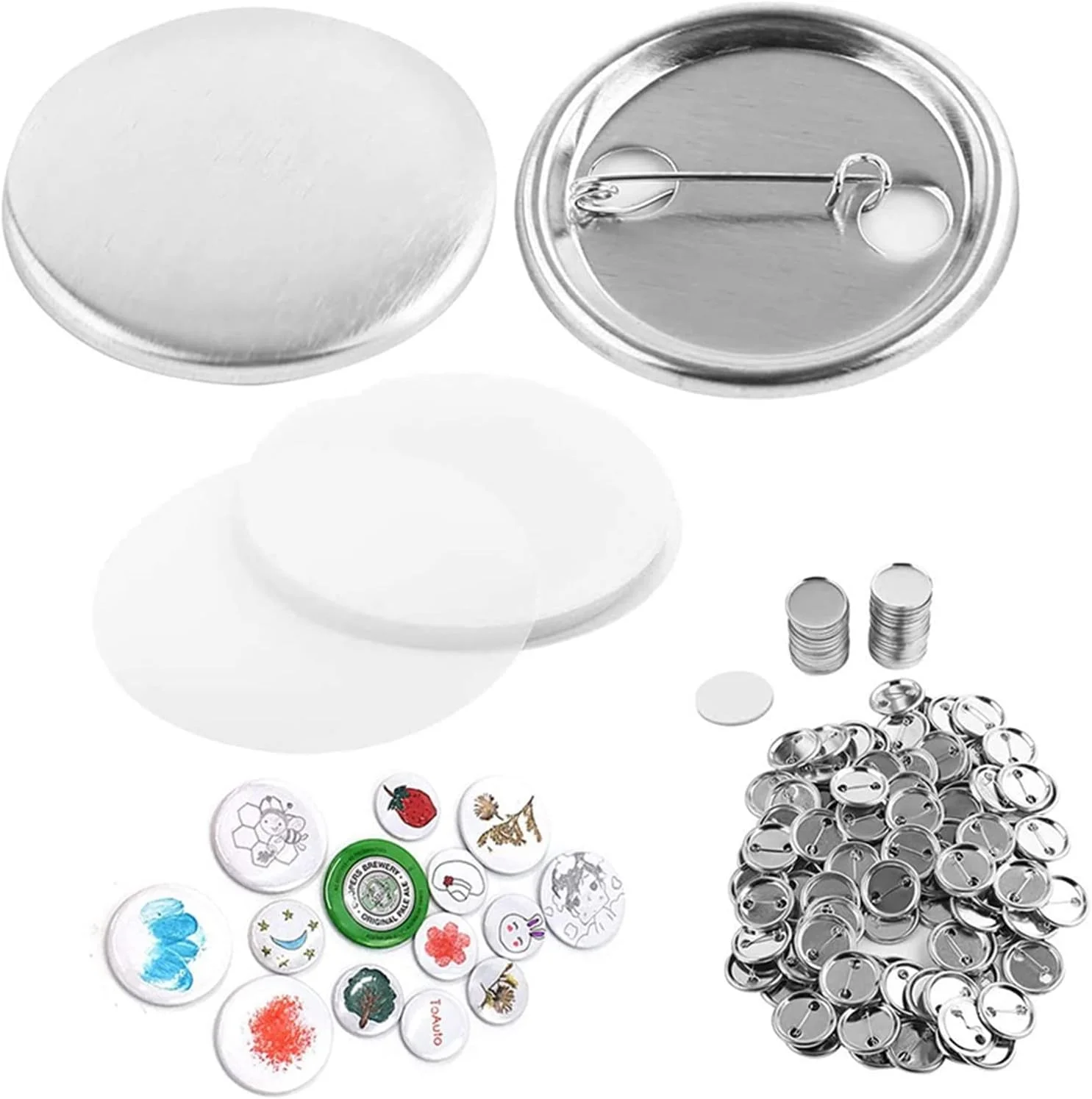 GZDcjsc 300 عدد سنجاق دکمه ای خام 25/32/37/44/58 میلی متری، قطعات سازنده بج دکمه ای، دستگاه پرس پانچ، سنجاق های پایه خام نقره ای تصعید بج دکمه ای DIY برای ساخت صنایع دستی DIY برای ساخت بج (رنگ: B) GZDcjsc 300 عدد سنجاق دکمه ای خام 25/32/37/44/58 میلی متری، قطعات سازنده بج دکمه ای، دستگاه پرس پانچ، سنجاق های پایه خام نقره ای تصعید بج دکمه ای DIY برای ساخت صنایع دستی DIY برای ساخت بج (رنگ: B)