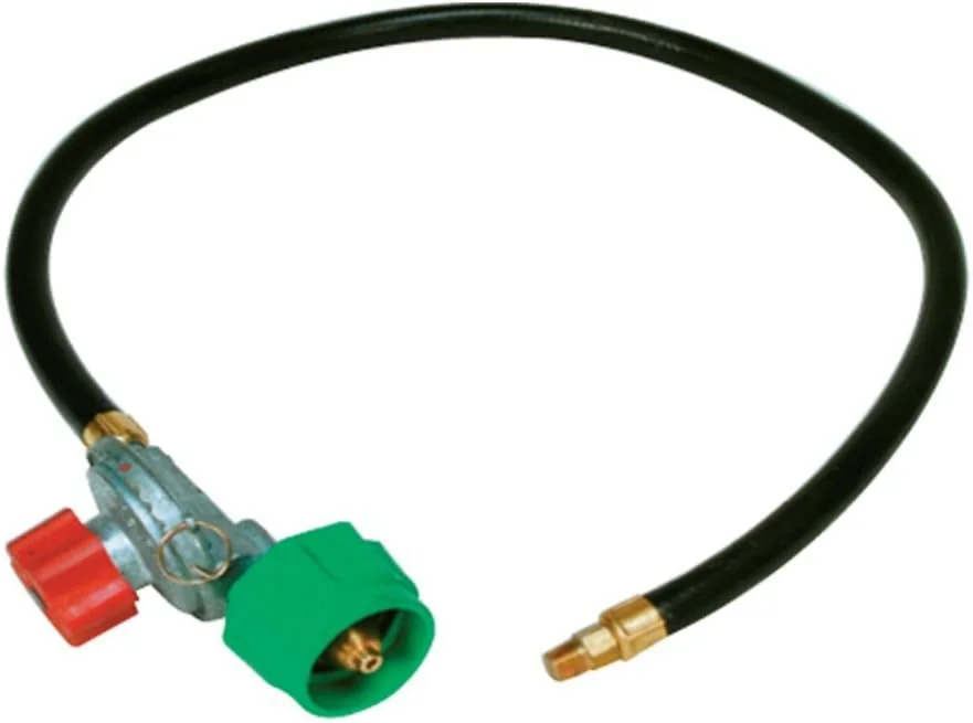 تنظیم کننده فشار قوی قابل تنظیم کینگ کوکر مدل 04503 با اتصال نوع 1 و شلنگ LP دارای گواهی UL به همراه رزوه لوله نر و روزنه