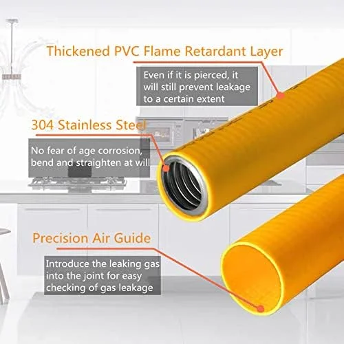 شلنگ گاز انعطاف پذیر 30 متری Kinchoix، کیت لوله گاز 1/2 اینچ CSST برای اجاق گاز، خشک کن، بخاری، پروپان، تجهیزات لوازم خانگی NG با 2 اتصالات نر