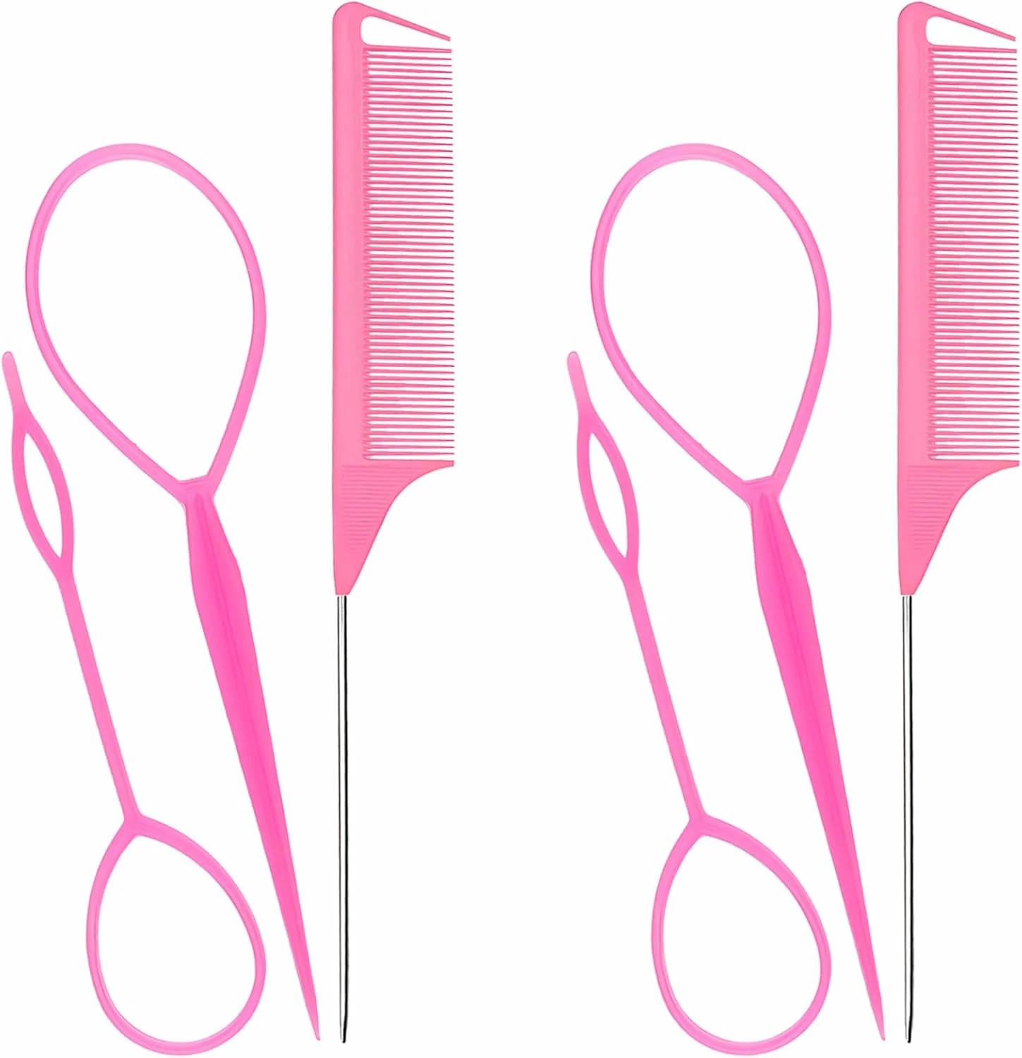 مجموعه ابزار حالت دهنده مو کوتین مدل Hair Tail شامل 6 عدد ابزار حلقه ای مو به همراه 2 جفت ابزار بافت فرانسوی و 2 عدد شانه دم موشی، صورتی