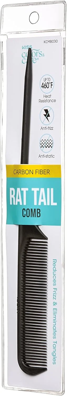 شانه دم باریک فیبر کربنی KISS Colors & Care برای تقسیم مو، پوش دادن، آماده سازی حالت، باز کردن گره، مرتب کردن - ضد الکتریسیته ساکن و مقاوم در برابر حرارت، کیفیت حرفه ای