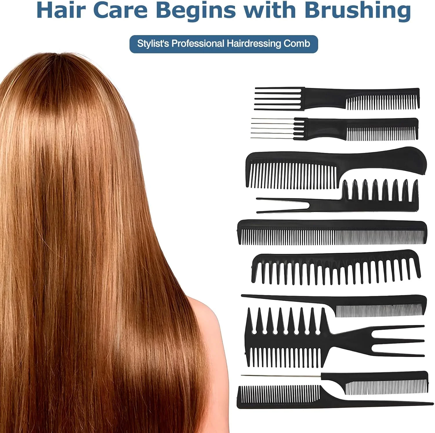 ست شانه مو کوتین 10 عددی، شانه های حالت دهنده مو، ست حرفه ای حالت دهنده مو، بسته متنوع، عالی برای انواع مو و مدل ها