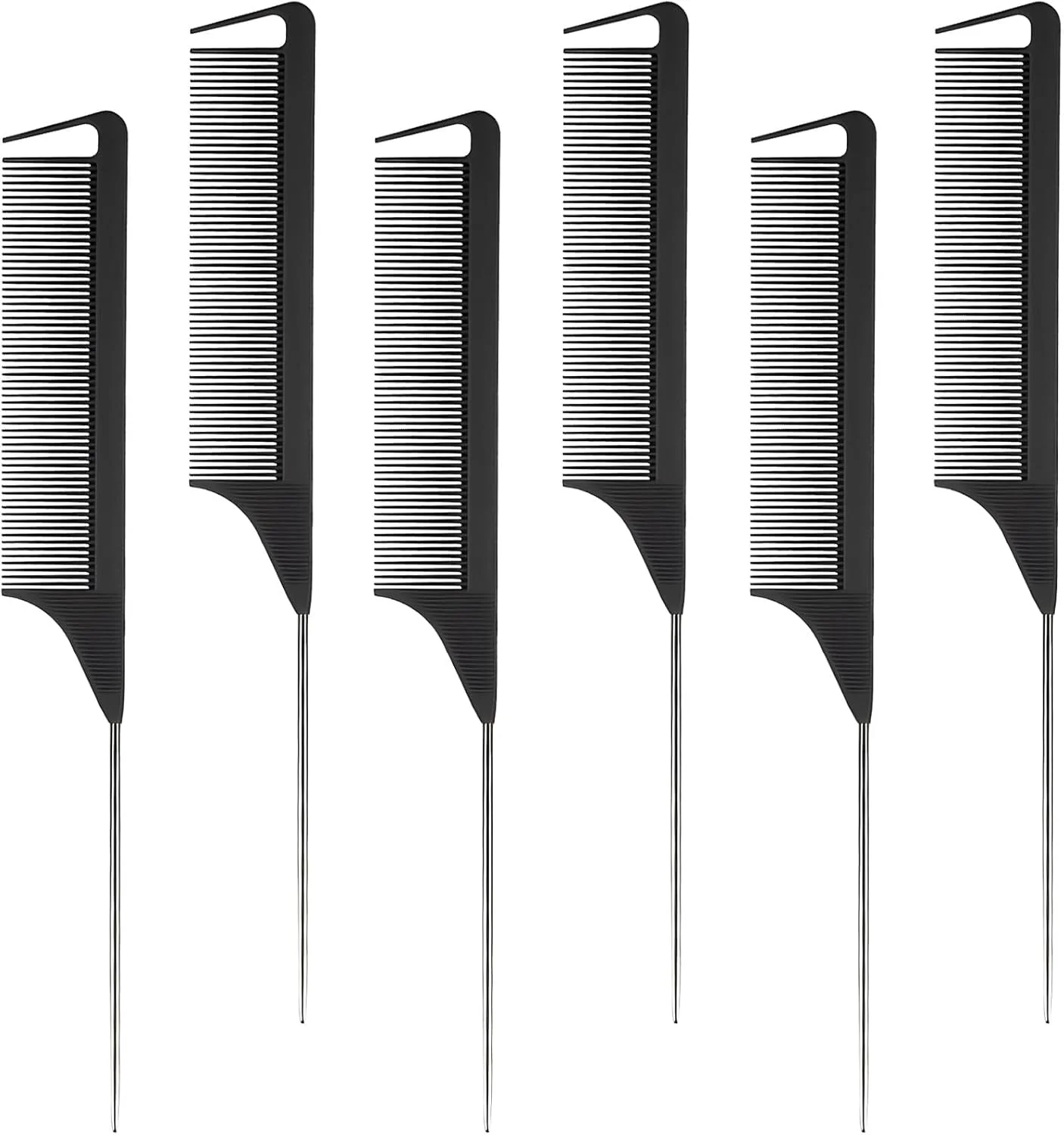 شانه مو دم موشی کوتین، 6 عددی، شانه دم موشی جداکننده، شانه دندانه ریز پوش دهنده، شانه فلزی مو، ست شانه های باز کننده گره مو برای زنان و دختران (مشکی)