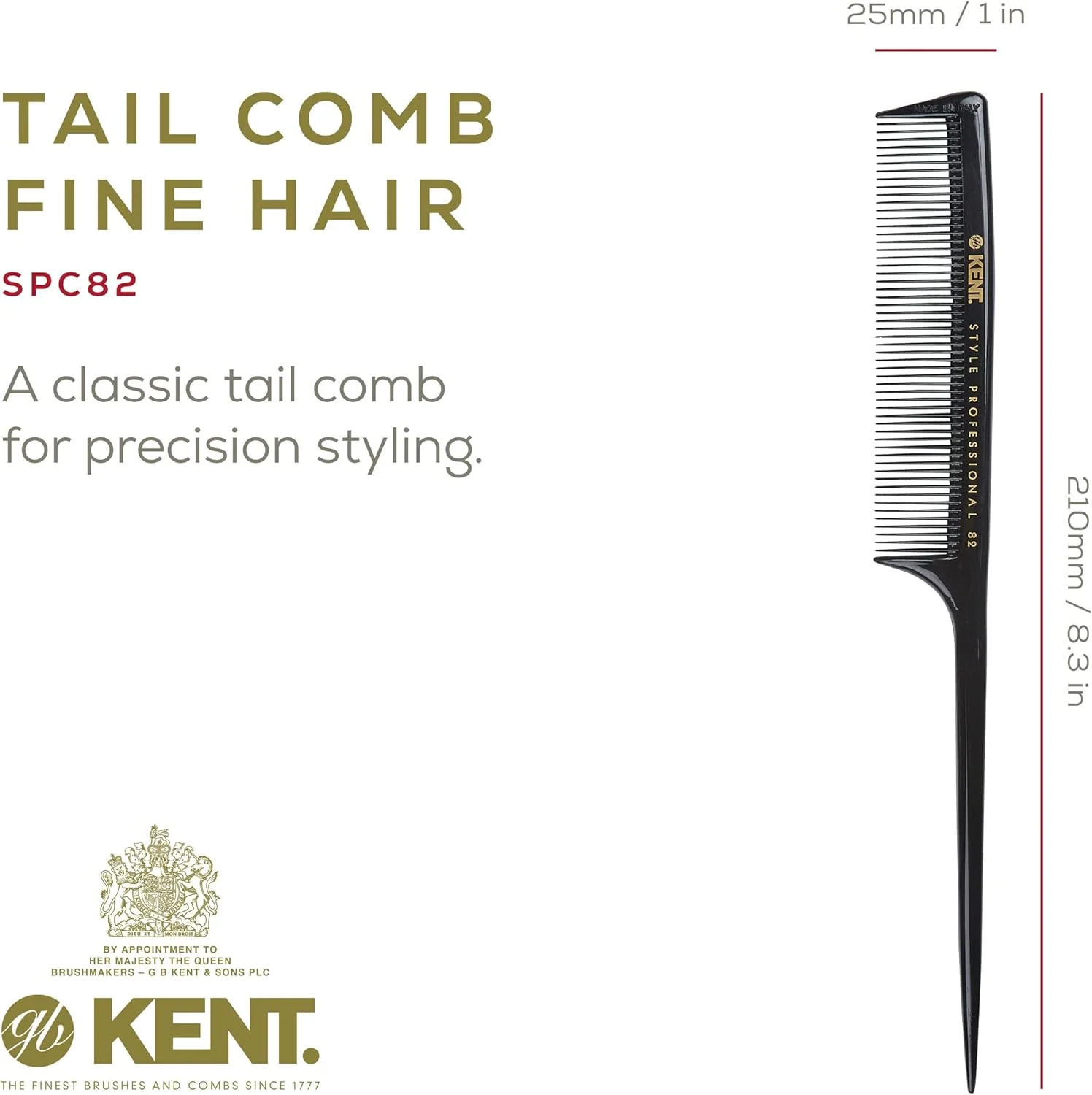 شانه دم باریک کِنت برای صاف کردن، پوش دادن و تقسیم مو | ایده آل برای حالت دادن دقیق | نوک دم باریک برای تقسیم کردن | لاستیک سخت مقاوم در برابر حرارت و الکتریسیته ساکن، SPC82