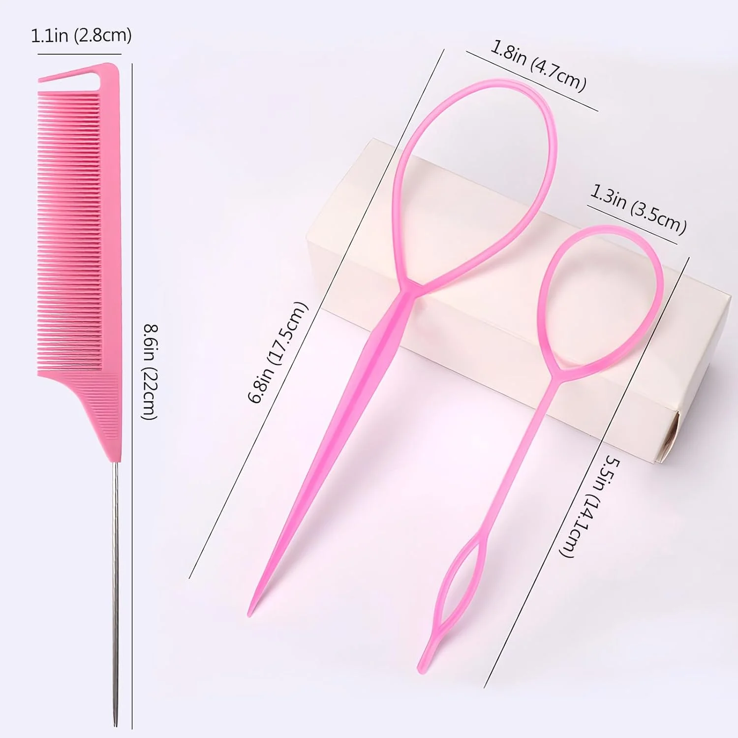 مجموعه ابزار حالت دهنده مو کوتین مدل Hair Tail شامل 6 عدد ابزار حلقه ای مو به همراه 2 جفت ابزار بافت فرانسوی و 2 عدد شانه دم موشی، صورتی