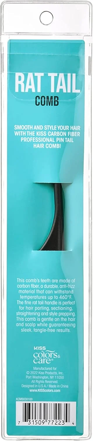 شانه دم باریک فیبر کربنی KISS Colors & Care برای تقسیم مو، پوش دادن، آماده سازی حالت، باز کردن گره، مرتب کردن - ضد الکتریسیته ساکن و مقاوم در برابر حرارت، کیفیت حرفه ای