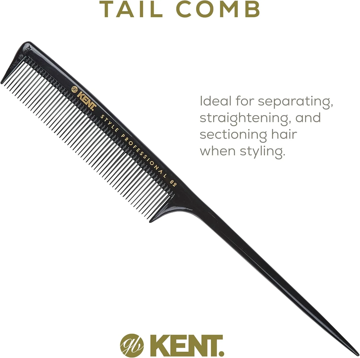 شانه دم باریک کِنت برای صاف کردن، پوش دادن و تقسیم مو | ایده آل برای حالت دادن دقیق | نوک دم باریک برای تقسیم کردن | لاستیک سخت مقاوم در برابر حرارت و الکتریسیته ساکن، SPC82