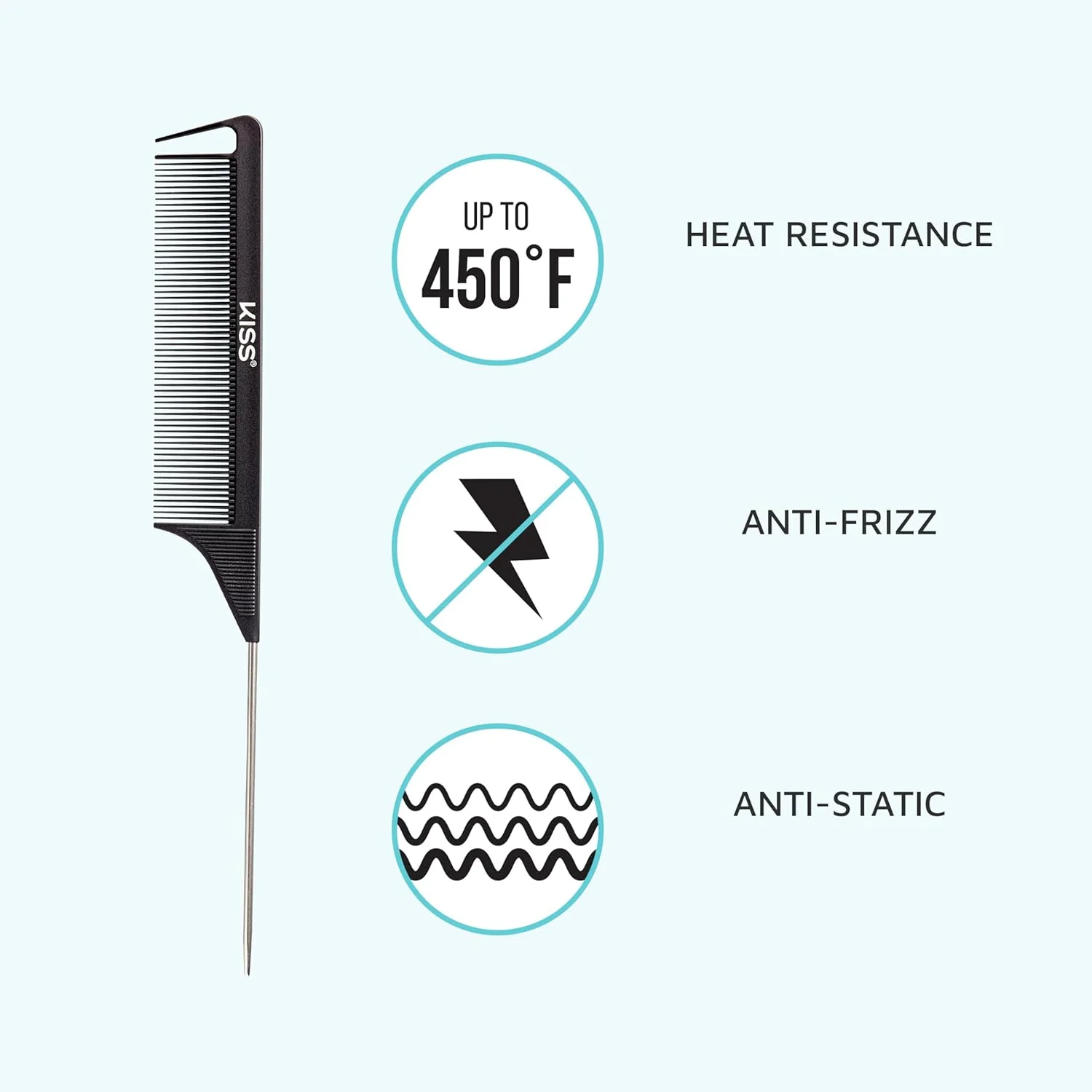 شانه دم باریک حرفه ای تقسیم مو کیس کالرز اند کر برای بخش بندی، پوش دادن، باز کردن گره، مرتب کردن و حالت دادن کلی مو - ضد الکتریسیته ساکن و مقاوم در برابر حرارت برای انواع مو مشکی