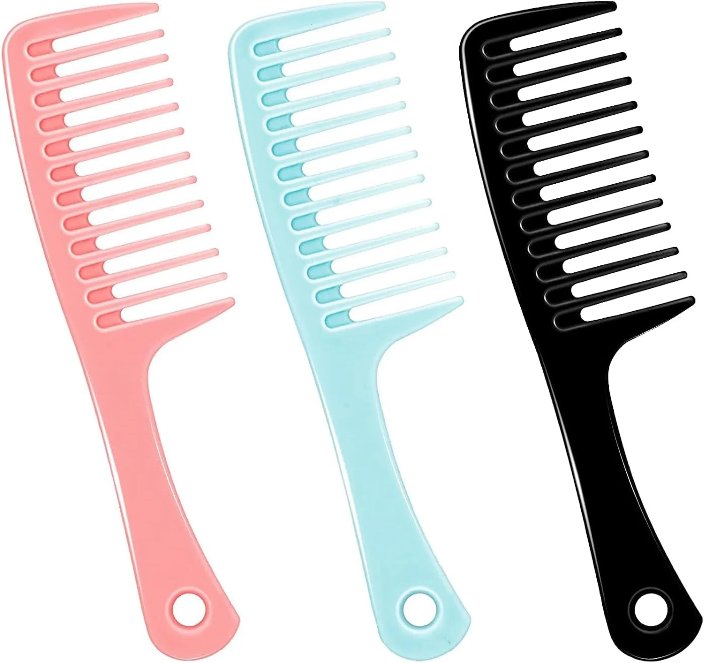 شانه دندانه پهن خزنه و شانه باز کننده گره مو بزرگ، برس مو بادوام برای بهترین حالت دهی و مراقبت حرفه ای از مو، مناسب برای موهای فر، موهای بلند، موهای خیس در همه انواع (مشکی+صورتی+آبی)