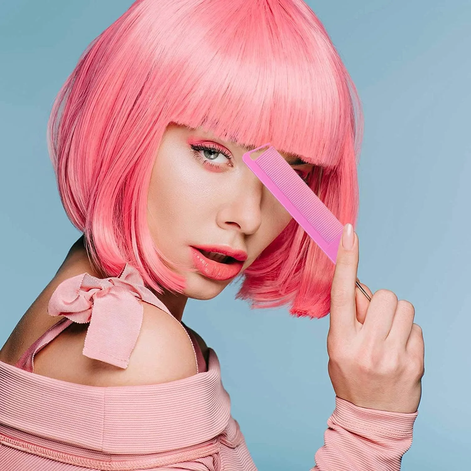 شانه فرق بازکن خزنه، 6 عدد شانه دم باریک استیل ضد زنگ، شانه موش دم، شانه پوش دهنده، برای اصلاح مو، حالت دهی آرایشگری، شانه های فرق بازکن پوش دهنده آرایشگاهی - مشکی، صورتی