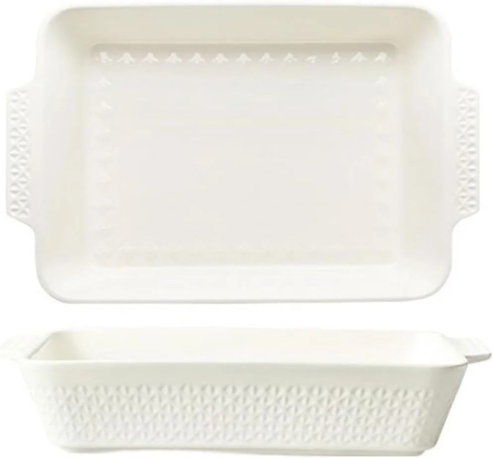 Baking Tray Baking Bowl Cheese Baked Rice Pan Household Ceramic Large Baking Double Ear Rectangular Microwave Roasting Pan Ceramic Baking Sheet(White) Baking Tray Baking Bowl Cheese Baked Rice Pan Household Ceramic Large Baking Double Ear Rectangular Microwave Roasting Pan Ceramic Baking Sheet(White)