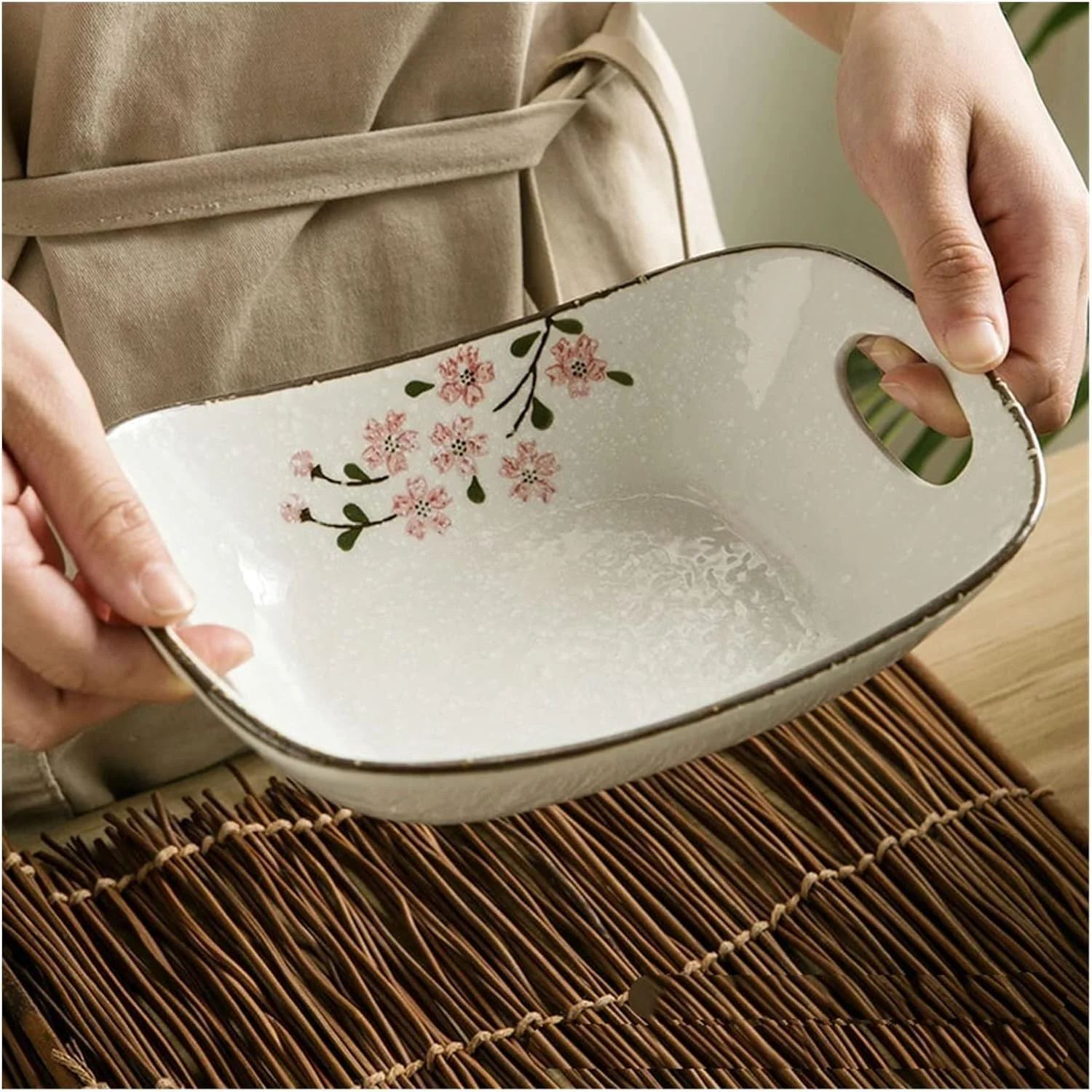 سینی فر JUNCHENG1008، تابه فر دو دسته، ظرف پخت پنیر سرامیکی، ظرف برنج 8 اینچی یوان بائو، ظرف فر مستطیلی، ظرف فر مایکروویو، سینی فر سرامیکی