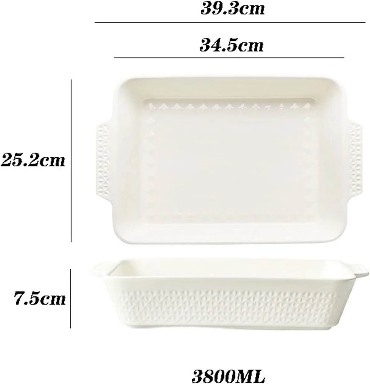 Baking Tray Baking Bowl Cheese Baked Rice Pan Household Ceramic Large Baking Double Ear Rectangular Microwave Roasting Pan Ceramic Baking Sheet(White)