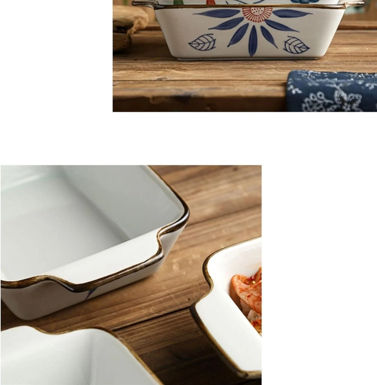 سینی فر JUNCHENG1008، ظرف پخت و پز دستی، کاسه پخت، ظرف برنج پخته شده، ظرف دو گوش بلند، ظرف سرامیکی عمیق، ظروف تخصصی تجاری، سینی فر سرامیکی