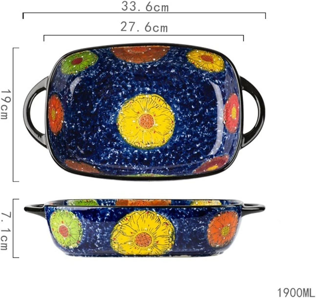 سینی فر JUNCHENG1008، ظرف پخت سرامیکی، ظروف غذاخوری، ظرف پخت اسپاگتی، مقاوم در برابر حرارت بالا با دسته، مناسب برای فر و مایکروویو (27.6 سانتی متر)