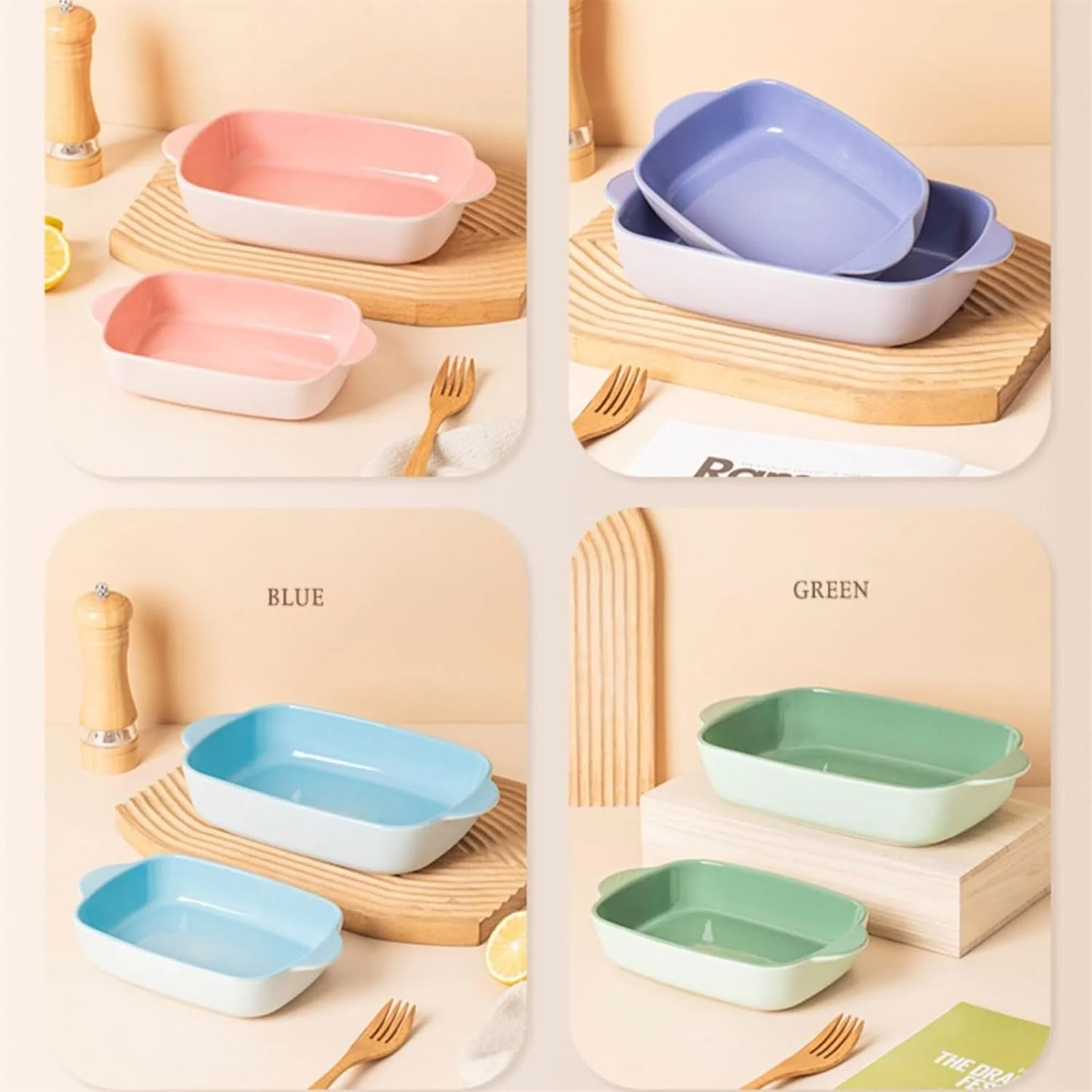 JUNCHENG1008 baking tray Baking Pan Cheese Baked Rice Bowl Oven Special Plate Rectangular Baking Bowl Vegetable Plate Bivalve Plate Ceramic Plate ceramic baking tray(Purple,6.8inches)