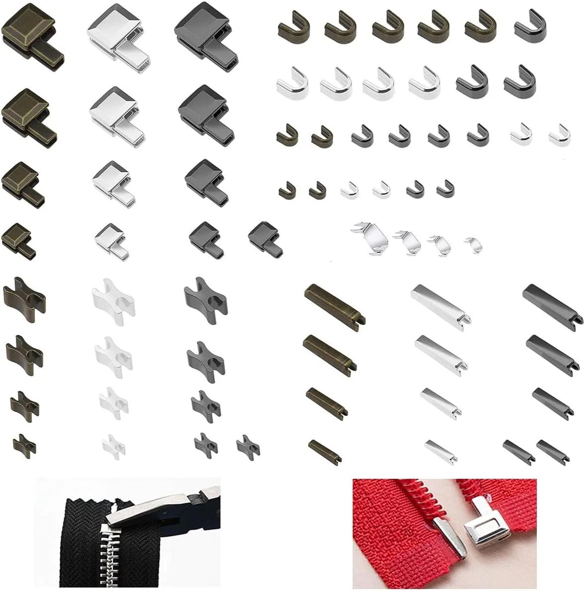 HASTHIP® کیت تعمیر زیپ با 13 مجموعه پین های فلزی نگهدارنده زیپ، استاپر بالا و پایین، قطعات جایگزین پلاگین برای کاپشن، چمدان و کیف در 3 رنگ و سایز 3/5/8