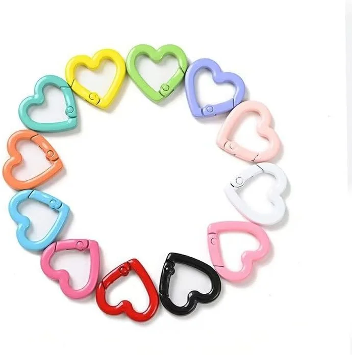 گیره های جاکلیدی فنری قلبی شکل 20 میلی متری - قلاب های کارابین آلیاژ روی، گیره های ضامن دار ماشه ای، قلاب های حلقه کلید برای کیف، کیف پول، کیف دستی - سگک های صنایع دستی DIY، لوازم جانبی روز ولنتاین، 6 آلیاژ رنگارنگ تصادفی مخلوط