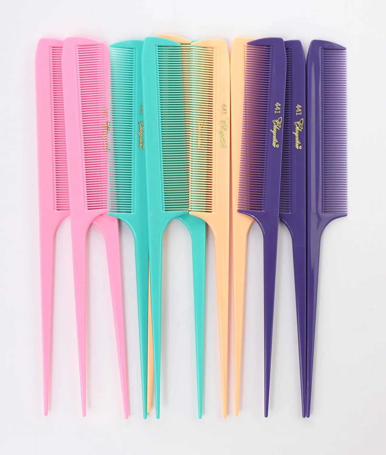 Krest Cleopatra 8-1/2 inch Rattail Combs Extra Fine Tooth.Rat Tail Comb Model #441. Color Fresh Mix. 1 dozen