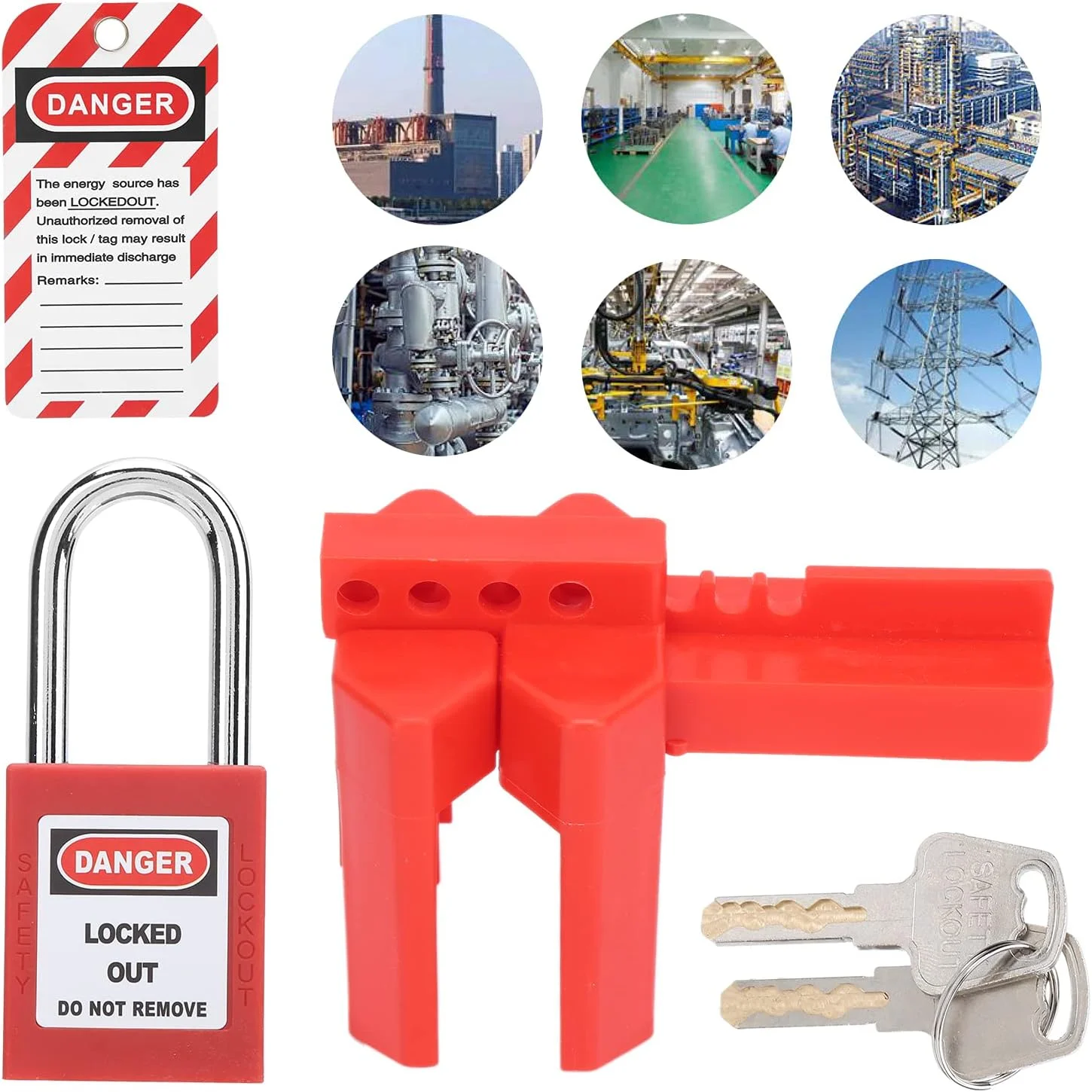 کیت قفل برچسب گذاری شامل قفل ایمنی، برچسب هشدار، قفل شیر توپی و کلیدها - طول میله قفل 38 میلی متر، قطر لوله قابل استفاده 13 -
