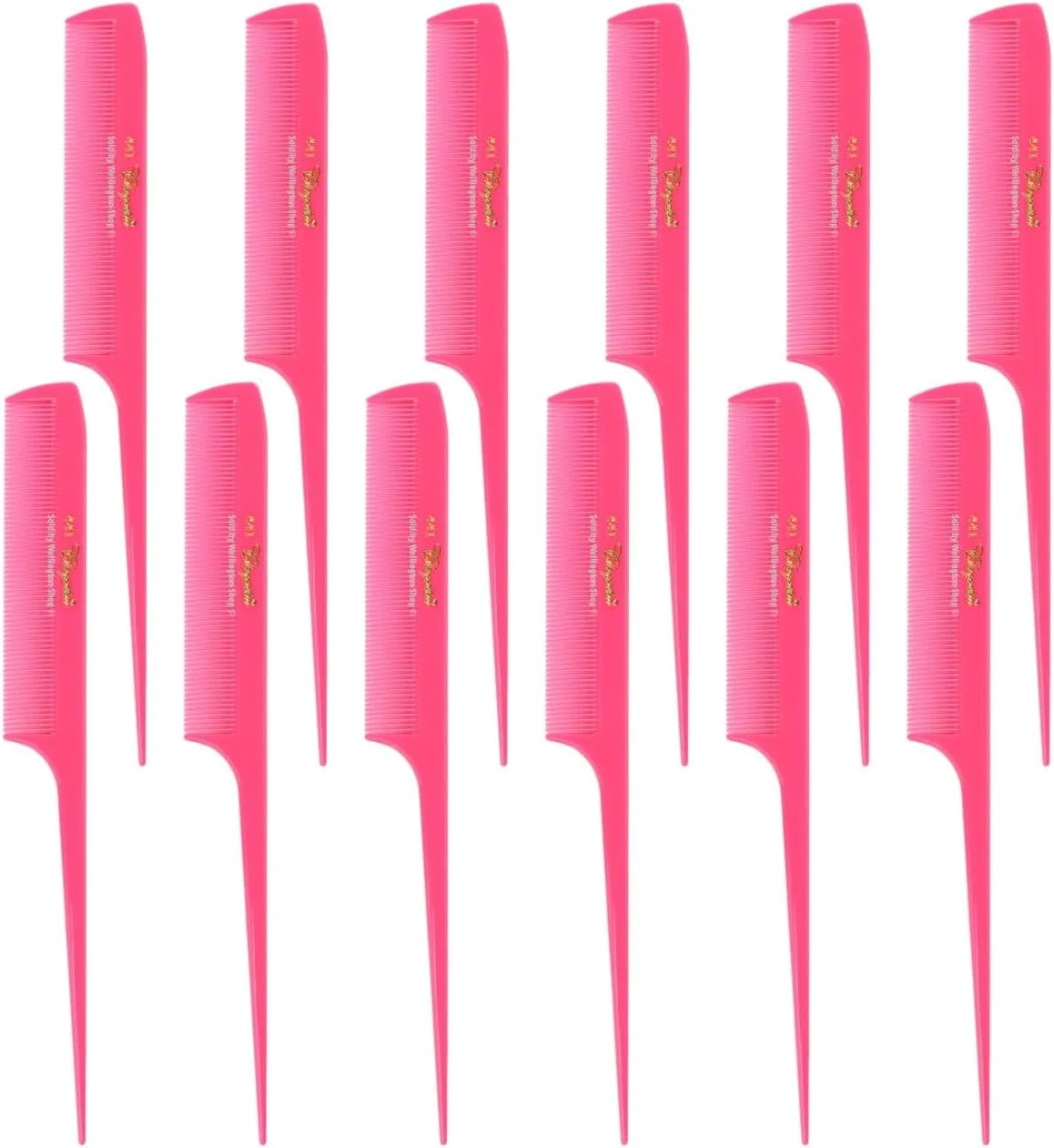 Krest Cleopatra 8-1/2 inch Rattail Combs Extra Fine Tooth. Rat Tail Comb Model #441. Color Neon Pink. 1 Dozen.