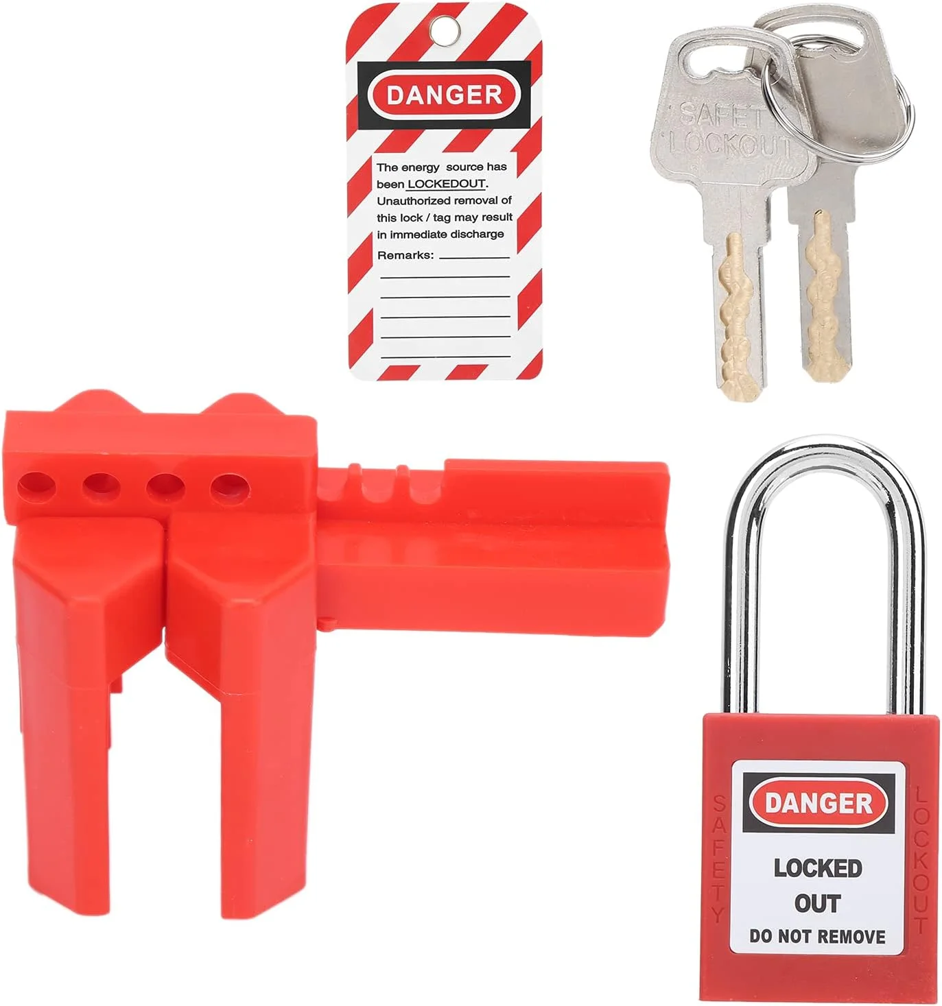 کیت قفل برچسب گذاری شامل قفل ایمنی، برچسب هشدار، قفل شیر توپی و کلیدها - طول میله قفل 38 میلی متر، قطر لوله قابل استفاده 13 -