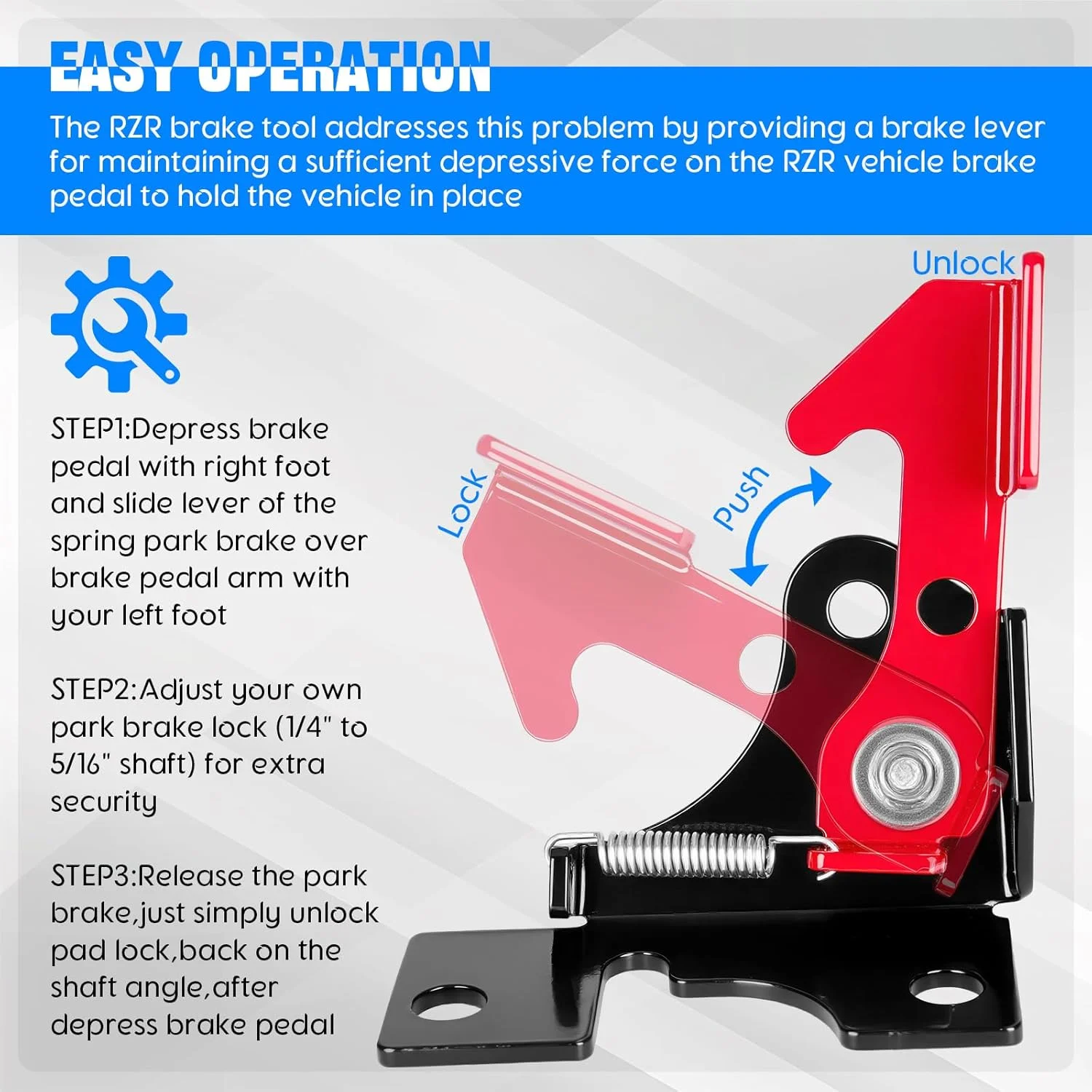 ترمز دستی فنری Chelhead، کیت ترمز دستی RZR، قفل پدال ترمز قابل تنظیم سازگار با تمام مدل های Polaris RZR، Polaris Ranger 800 900 1000 Turbo Turbo S، لوازم جانبی RZR
