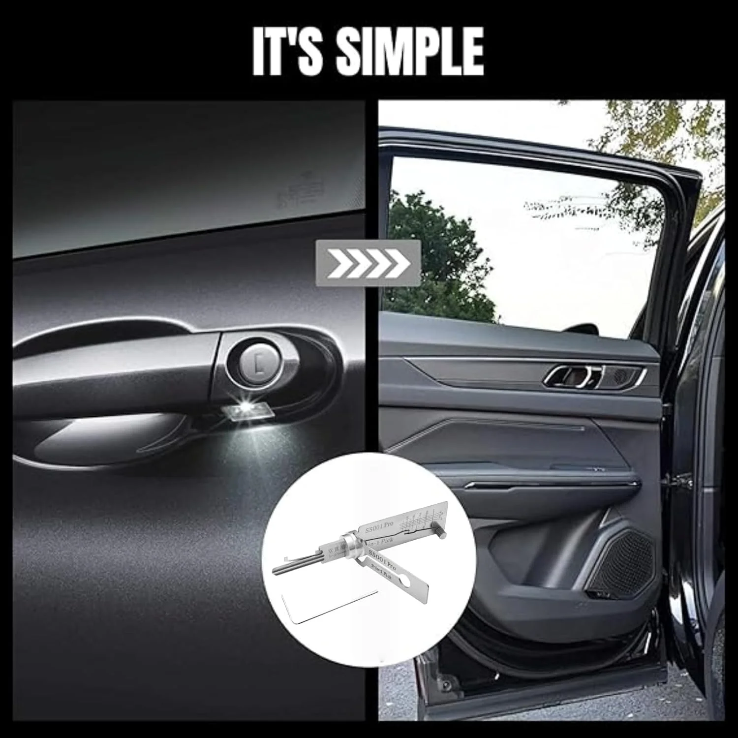 SS001 رمزگشای کلید استیل ضد زنگ حرفه ای، ابزار 2 در 1 برای باز کردن قفل در، مجموعه ابزار باز کردن قفل برای مبتدیان، کیت ابزار باز کردن قفل استیل ضد زنگ، رمزگشای قفل برای خودرو، رمزگشای کلید اصلی