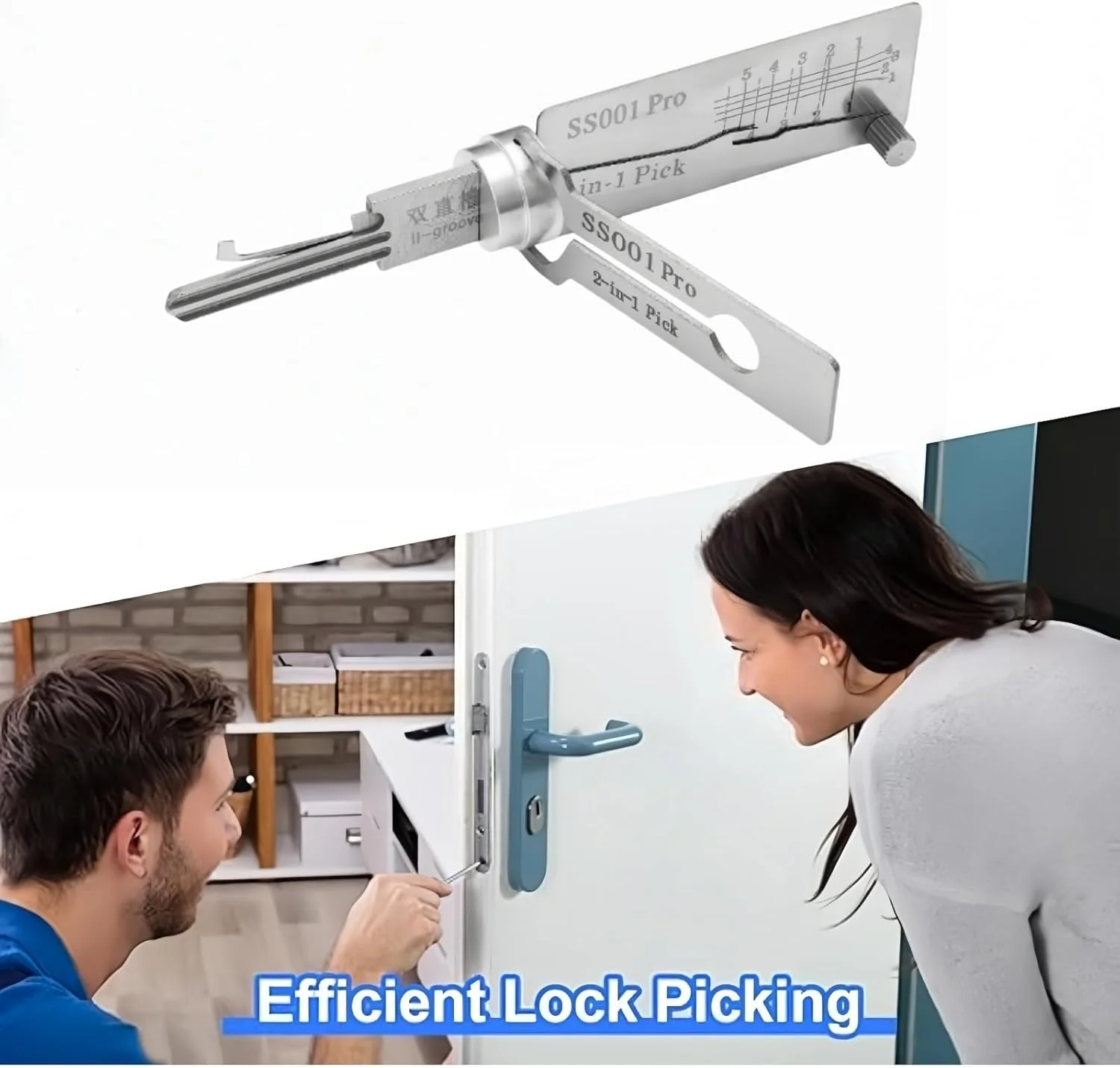 SS001 رمزگشای کلید استیل ضد زنگ حرفه ای، ابزار 2 در 1 برای باز کردن قفل در، مجموعه ابزار باز کردن قفل برای مبتدیان، کیت ابزار باز کردن قفل استیل ضد زنگ، رمزگشای قفل برای خودرو، رمزگشای کلید اصلی