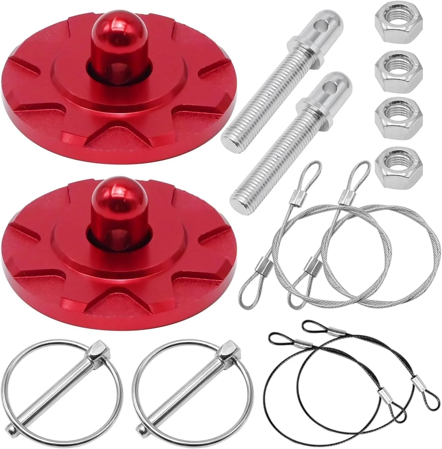 THE WHITE SHOP Aluminum Alloy Universal Hood Pin Kit With Accessories - Car Racing Lock Latch Catch Set for Hood Pin Plate (RED)