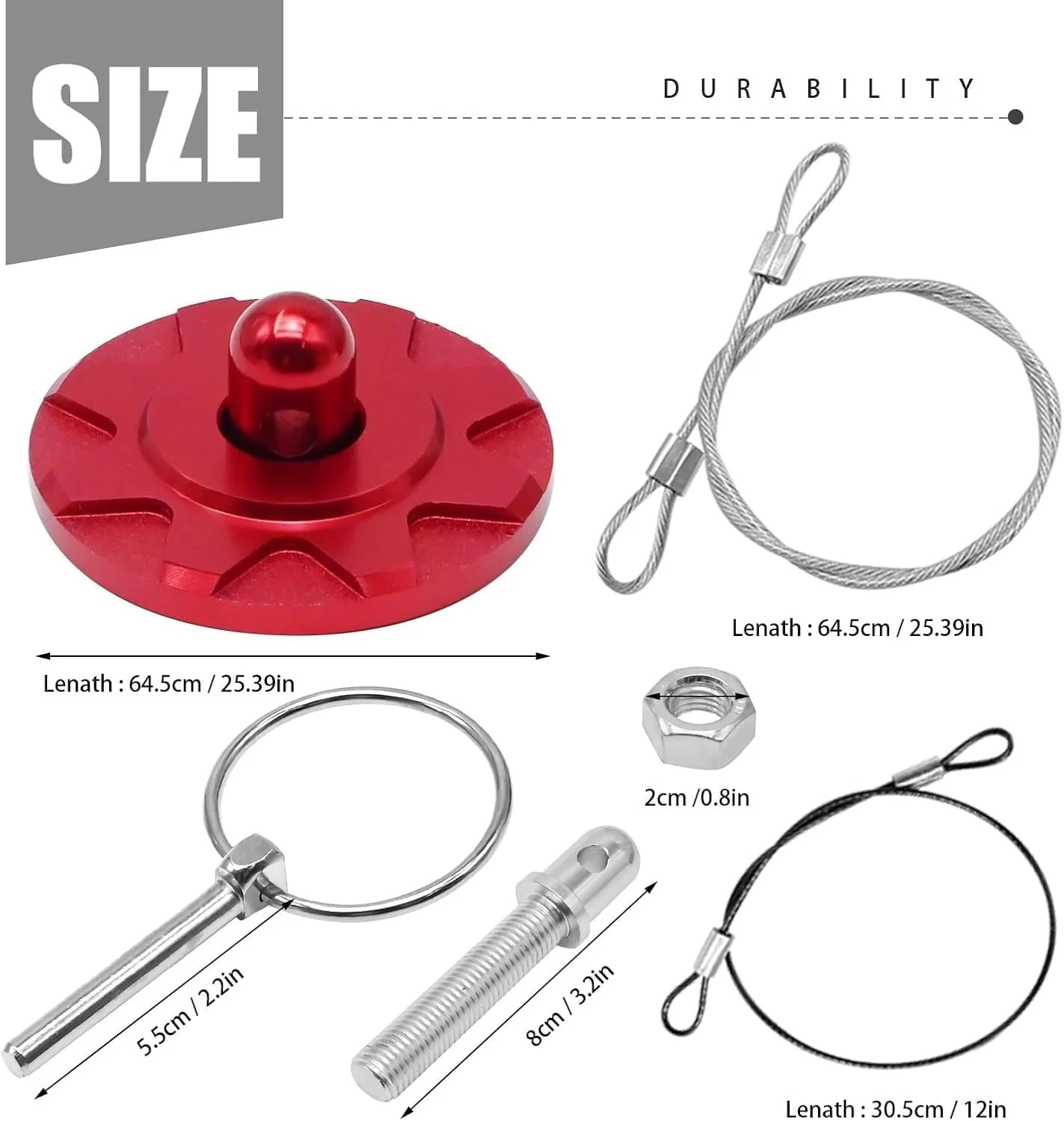 THE WHITE SHOP Aluminum Alloy Universal Hood Pin Kit With Accessories - Car Racing Lock Latch Catch Set for Hood Pin Plate (RED)