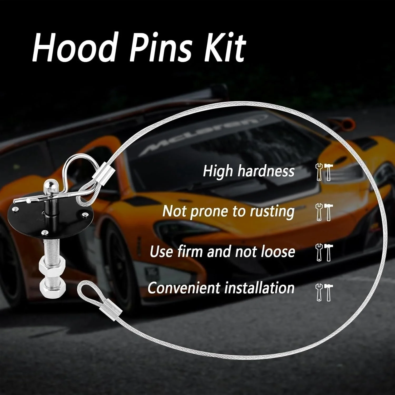 کیت پین کاپوت خودرو THE WHITE SHOP - قفل گیره پین کاپوت استیل ضد زنگ با بند مسابقه ای برای ثابت کردن پوشش کاپوت خودرو و کاهش لرزش - لوازم جانبی بیرونی اصلاحات خودرو جهانی