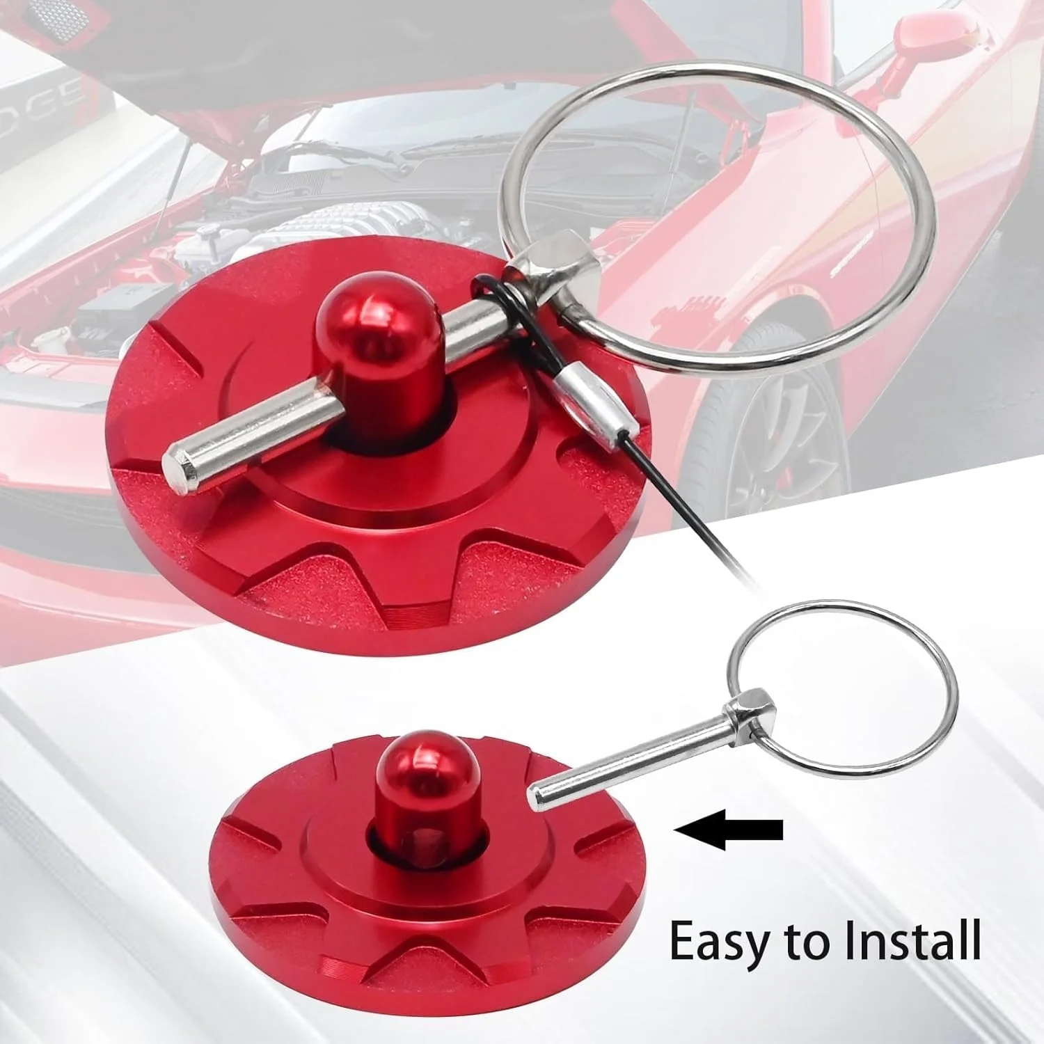 THE WHITE SHOP Aluminum Alloy Universal Hood Pin Kit With Accessories - Car Racing Lock Latch Catch Set for Hood Pin Plate (RED)