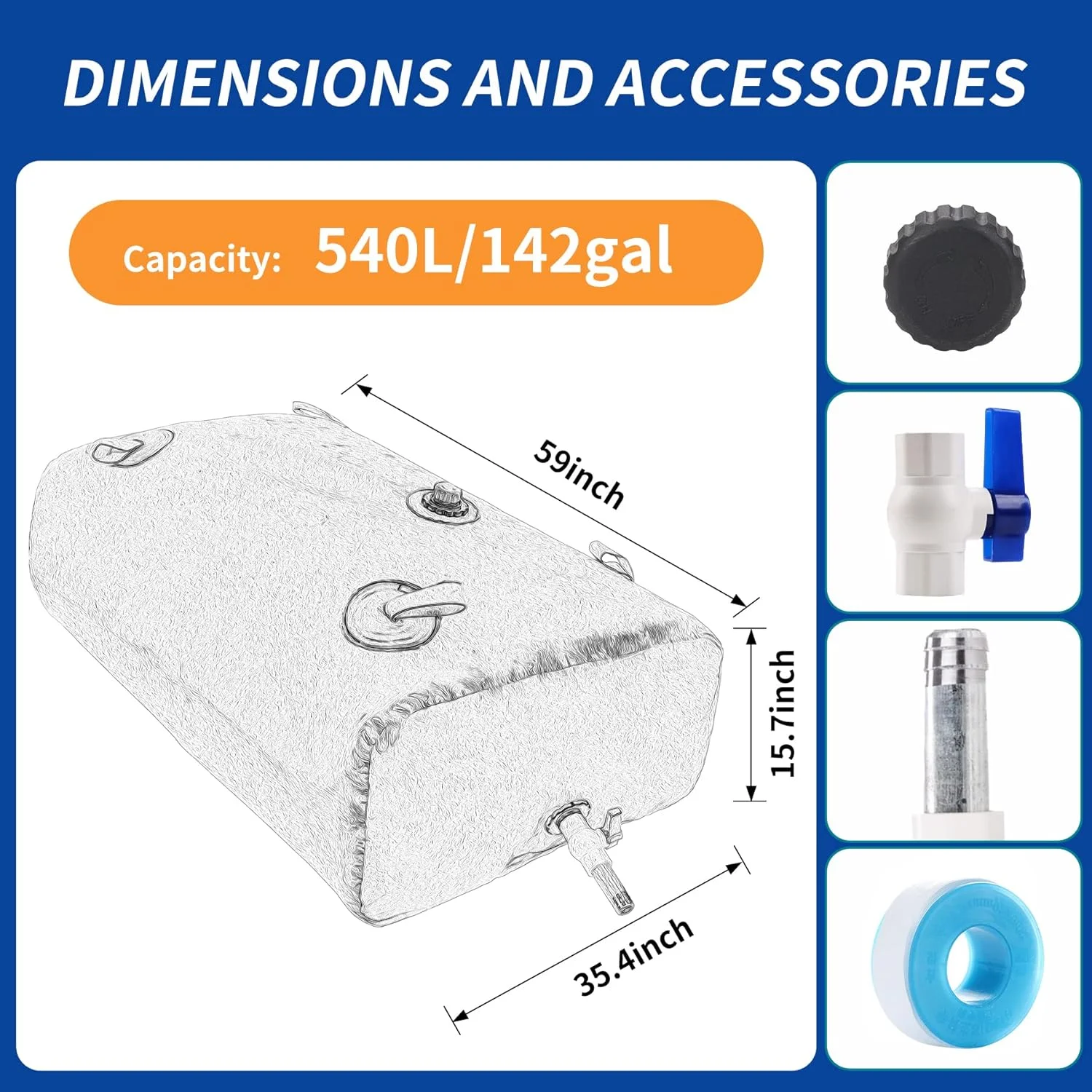 MXQMKL 540 L/142 gal Water Bladder Storage Containers, Foldable Portable Water Tank Large Capacity Soft Water Bag, Drought Resistance, Fire Prevention, Emergency Water