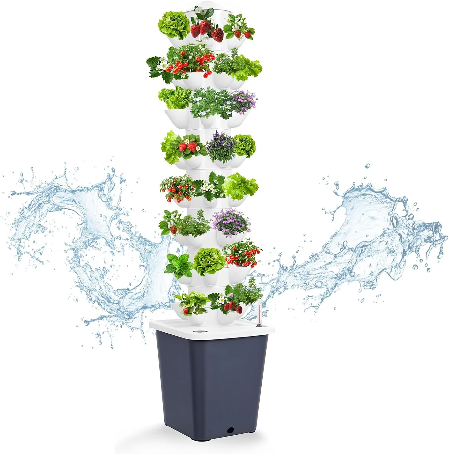 سیستم کشت هیدروپونیک برجی LIROPAU، ۴۰ محفظه، ۸ لایه، برج هیدروپونیک عمودی با مخزن آب ۱۰ لیتری، سیستم کشت بدون خاک باغ، کیت کشت هواکشت برای گیاهان دارویی، میوه ها و