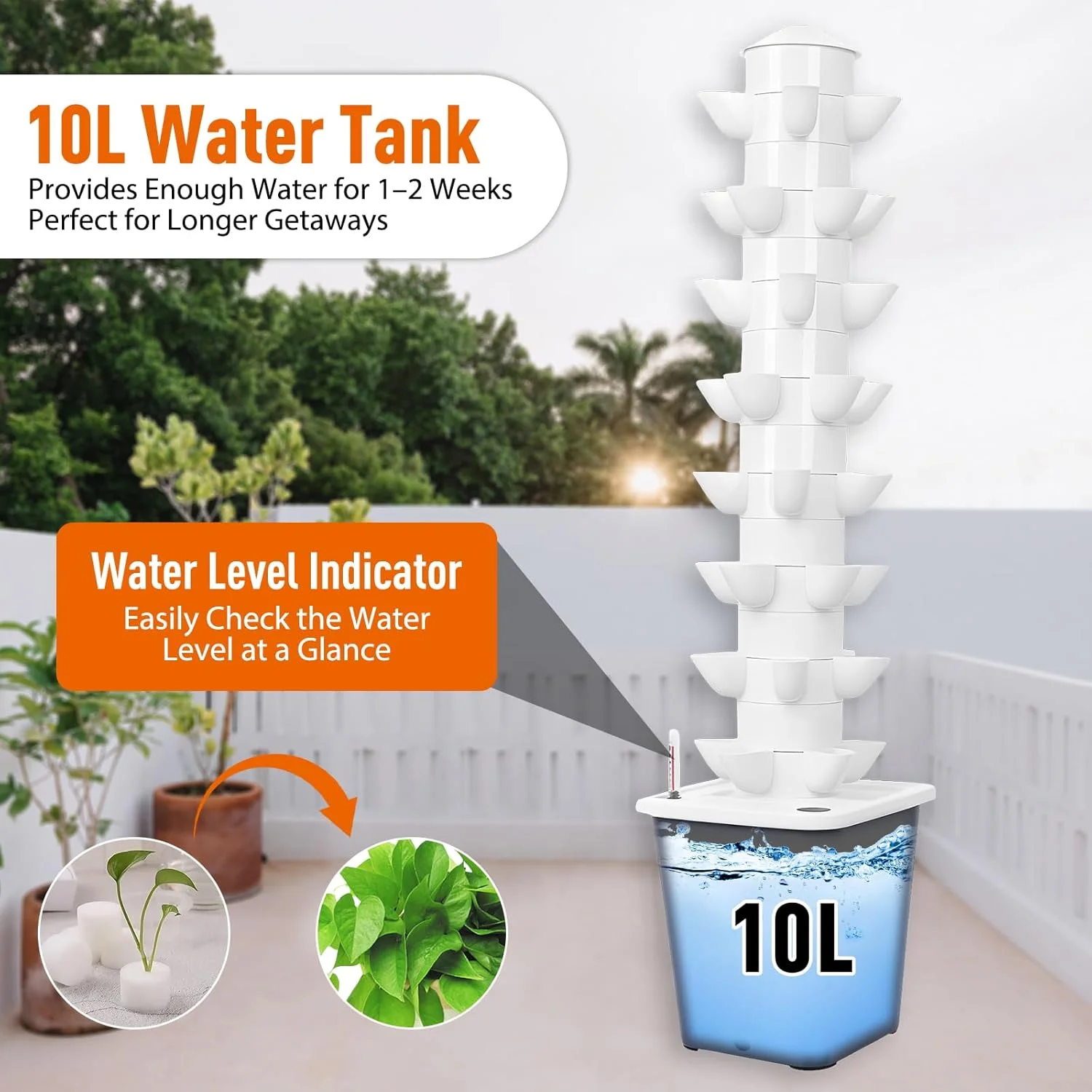 سیستم کشت هیدروپونیک برجی LIROPAU، ۴۰ محفظه، ۸ لایه، برج هیدروپونیک عمودی با مخزن آب ۱۰ لیتری، سیستم کشت بدون خاک باغ، کیت کشت هواکشت برای گیاهان دارویی، میوه ها و