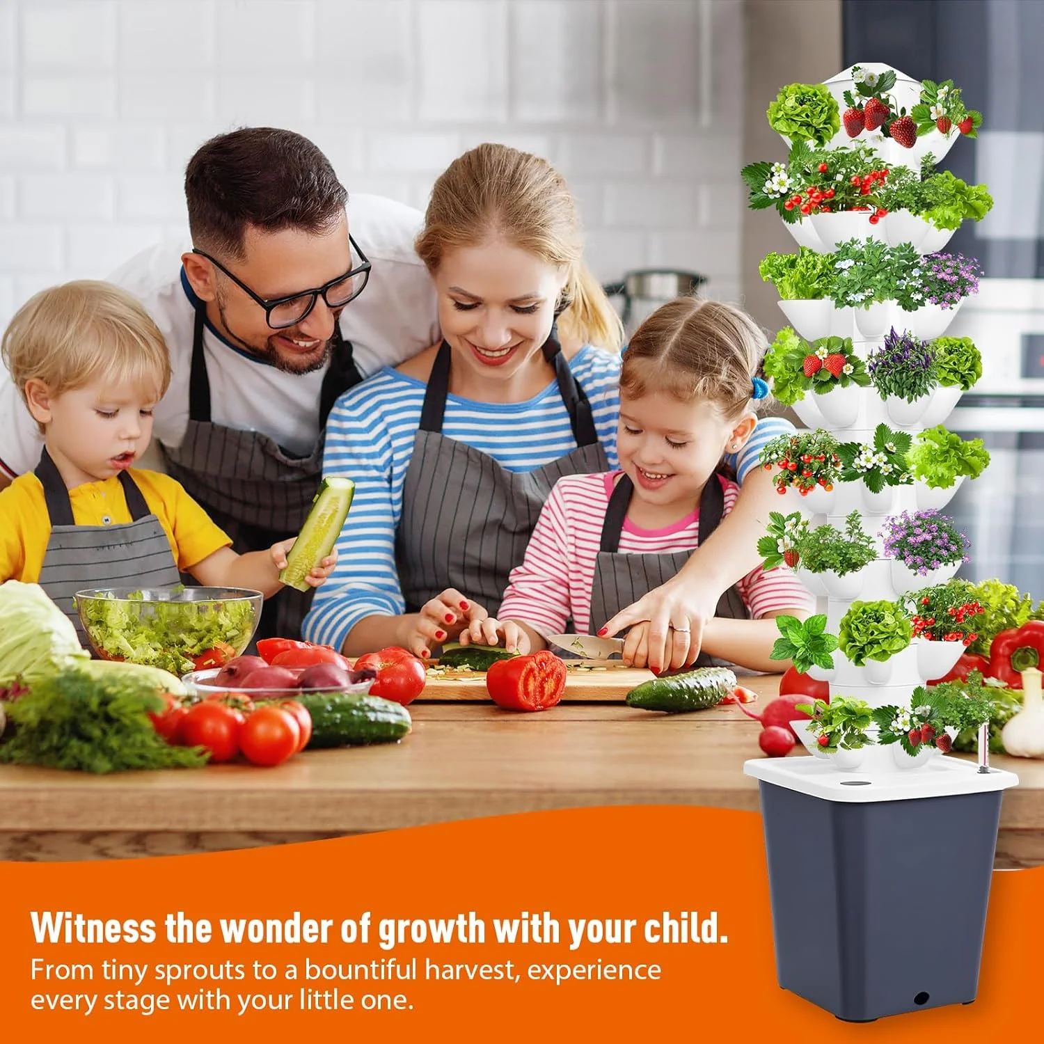 سیستم کشت هیدروپونیک برجی LIROPAU، ۴۰ محفظه، ۸ لایه، برج هیدروپونیک عمودی با مخزن آب ۱۰ لیتری، سیستم کشت بدون خاک باغ، کیت کشت هواکشت برای گیاهان دارویی، میوه ها و