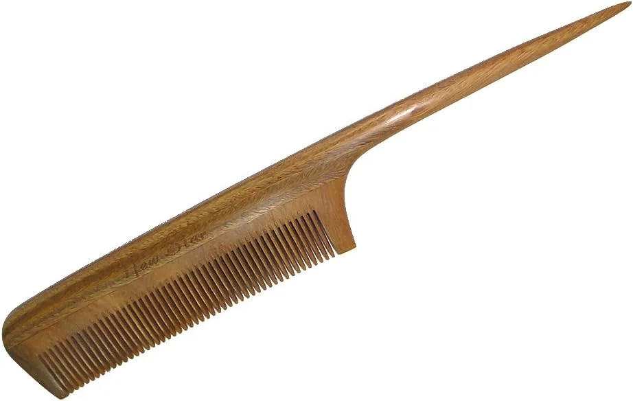 شانه دندانه ریز طرح ستاره جدید، شانه چوب صندل سبز ضد الکتریسیته ساکن، شانه دم موشی با دسته نازک و بلند