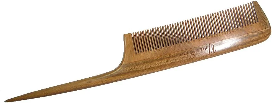 شانه دندانه ریز طرح ستاره جدید، شانه چوب صندل سبز ضد الکتریسیته ساکن، شانه دم موشی با دسته نازک و بلند