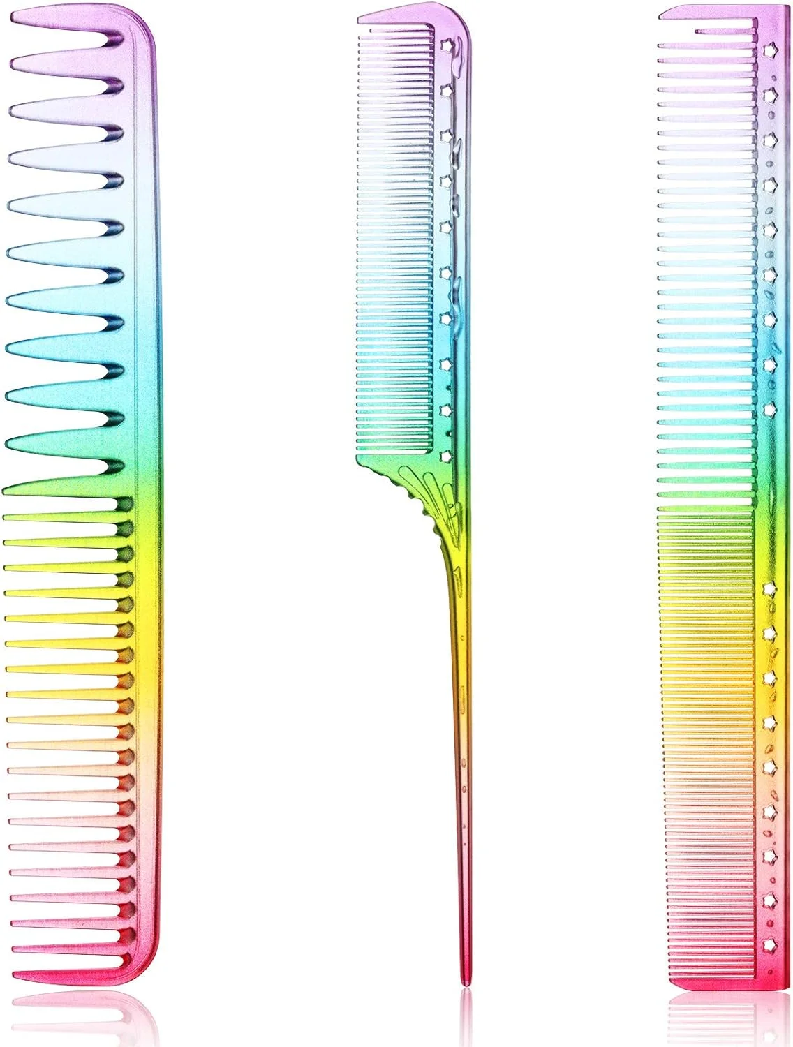پاتلای 3 عدد شانه برش دقیق، شانه آرایشگری سالن، شانه دم موشی، شانه مو با دندانه های ظریف، شانه حالت دهنده مو، شانه آرایشگری ضد الکتریسیته ساکن و مقاوم در برابر حرارت برای شانه کردن مو به سمت عقب و حجم دادن به ریشه (رنگ رنگین کمانی)