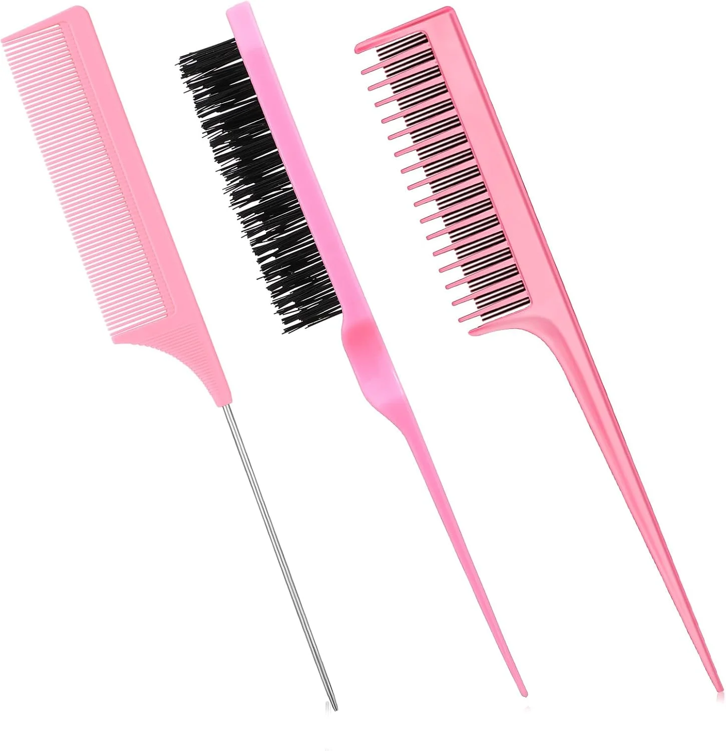 ست شانه حالت دهنده مو Patelai شامل 3 تکه، شامل برس مو برای پوش دادن و حجم دادن به مو، شانه دم موشی و شانه پوش سه ردیفه برای پوش دادن موهای زنانه (صورتی)