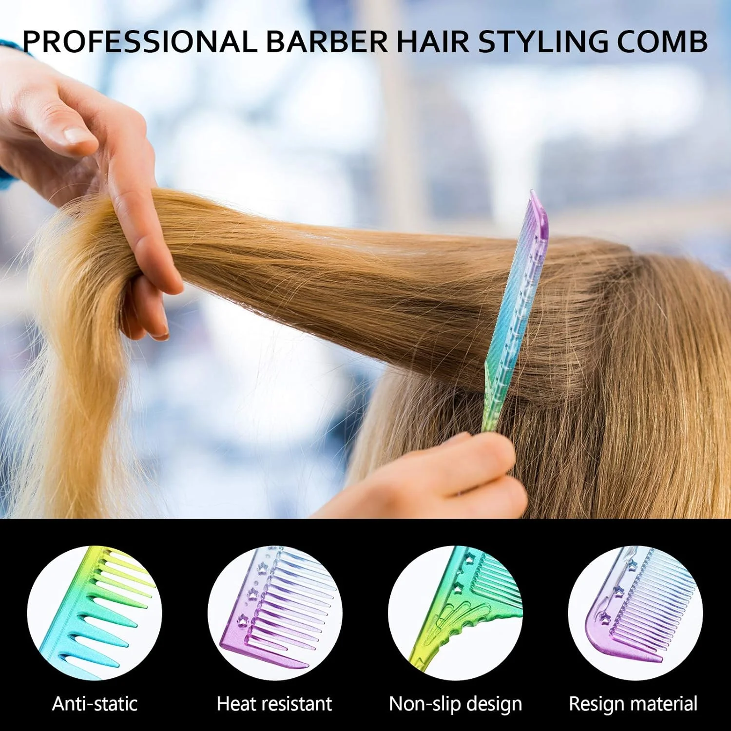 پاتلای 3 عدد شانه برش دقیق، شانه آرایشگری سالن، شانه دم موشی، شانه مو با دندانه های ظریف، شانه حالت دهنده مو، شانه آرایشگری ضد الکتریسیته ساکن و مقاوم در برابر حرارت برای شانه کردن مو به سمت عقب و حجم دادن به ریشه (رنگ رنگین کمانی)