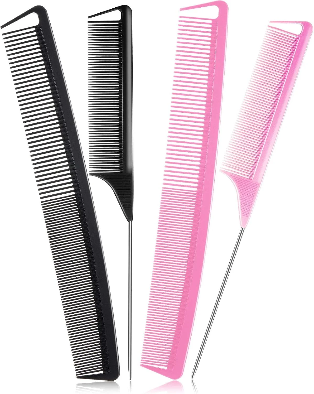 مجموعه شانه مو 12 عددی Patelai از جنس فیبر کربن و استیل ضد زنگ - دم موشی، دندانه ریز و درشت، پوش دهنده، شانه دم باریک - مناسب برای آقایان و بانوان، تمام سنین - مشکی