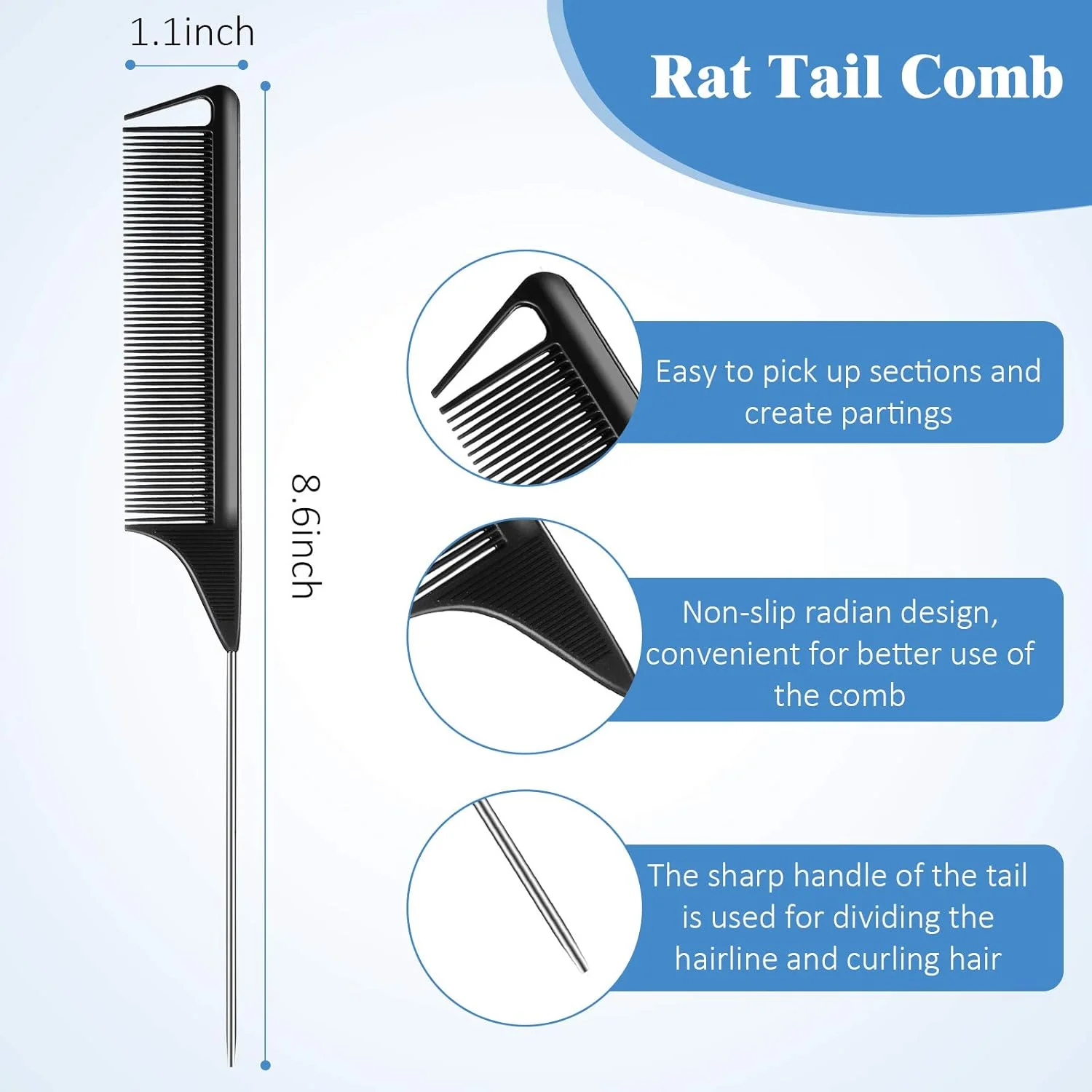 پاتلای، ست شانه دم موشی فیبر کربنی 12 عددی، شانه تقسیم مو با دم استیل ضد زنگ، شانه پوش دهنده مقاوم در برابر حرارت برای بافت مو، مناسب سالن آرایش و استفاده خانگی