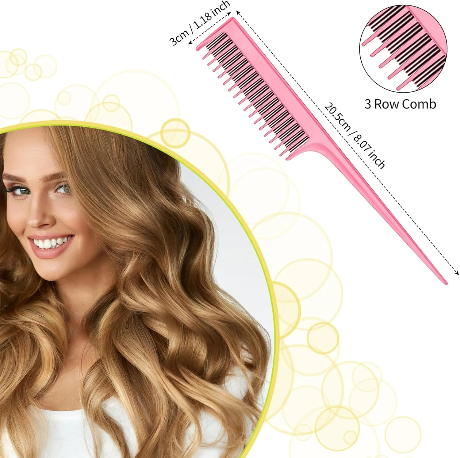 ست شانه حالت دهنده مو Patelai شامل 3 تکه، شامل برس مو برای پوش دادن و حجم دادن به مو، شانه دم موشی و شانه پوش سه ردیفه برای پوش دادن موهای زنانه (صورتی)