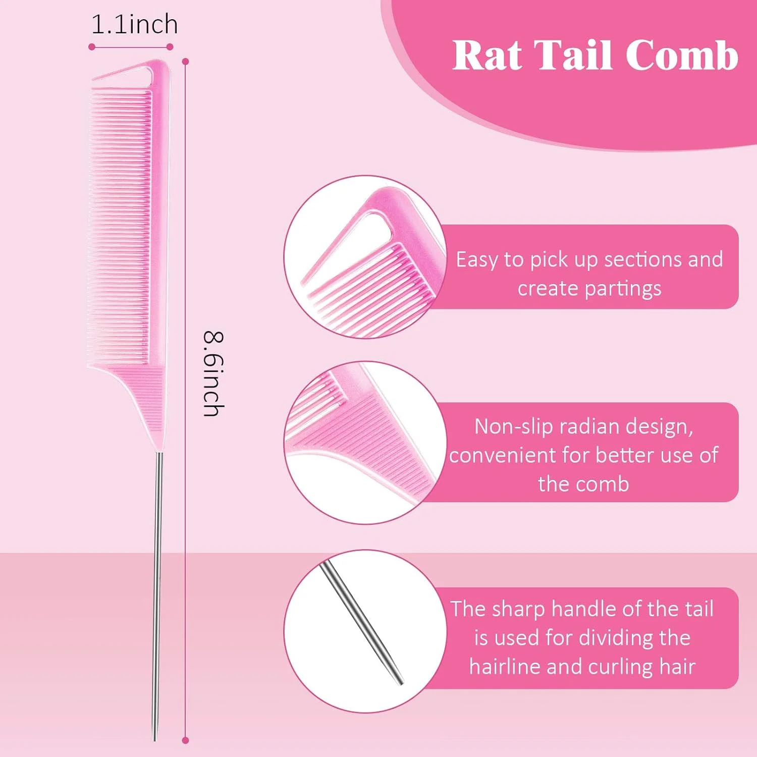 مجموعه شانه مو 12 عددی Patelai از جنس فیبر کربن و استیل ضد زنگ - دم موشی، دندانه ریز و درشت، پوش دهنده، شانه دم باریک - مناسب برای آقایان و بانوان، تمام سنین - مشکی