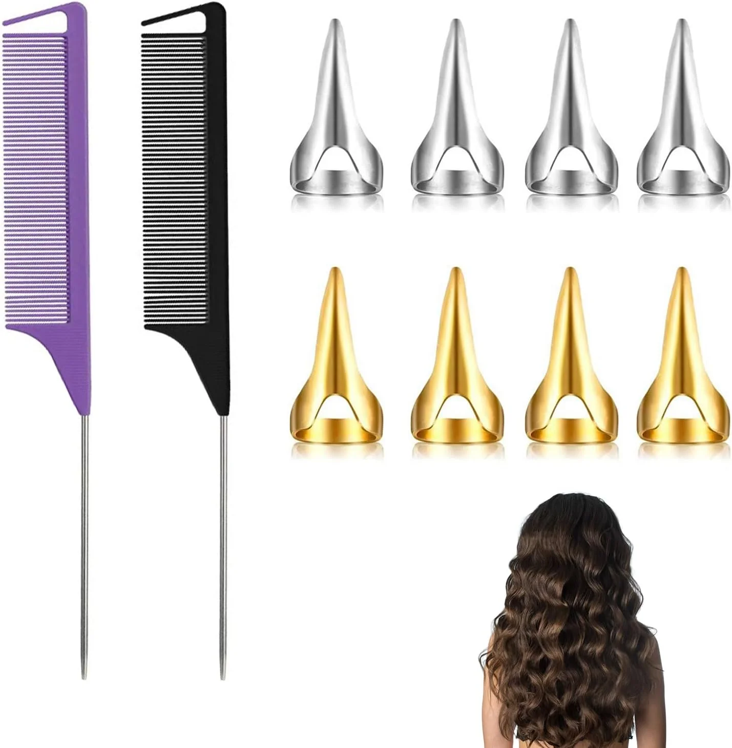 ست بافت مو 10 عددی Qtksceadlnce، شانه فلزی مشکی مو برای بزرگسالان، مناسب برای همه