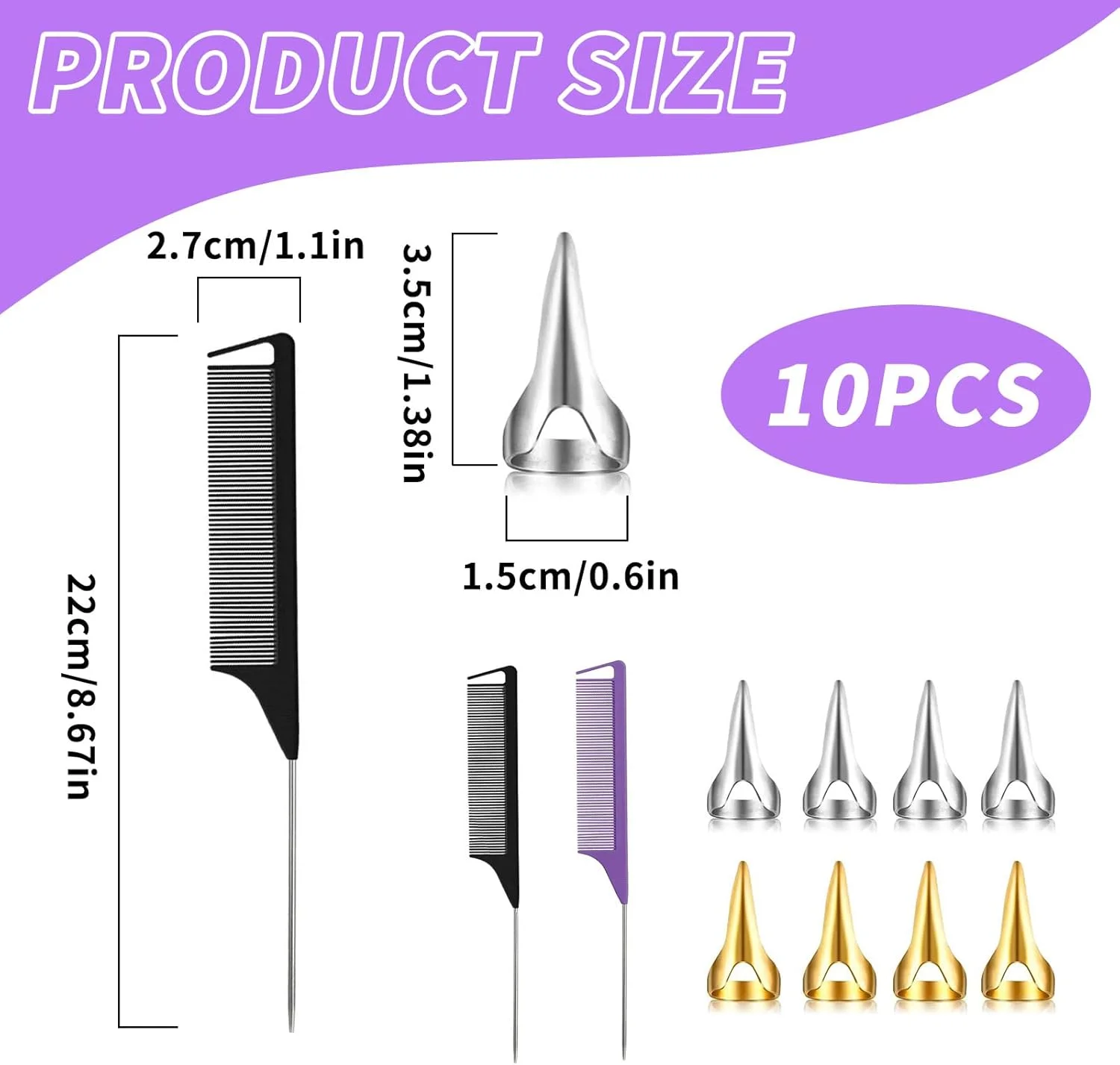 ست بافت مو 10 عددی Qtksceadlnce، شانه فلزی مشکی مو برای بزرگسالان، مناسب برای همه