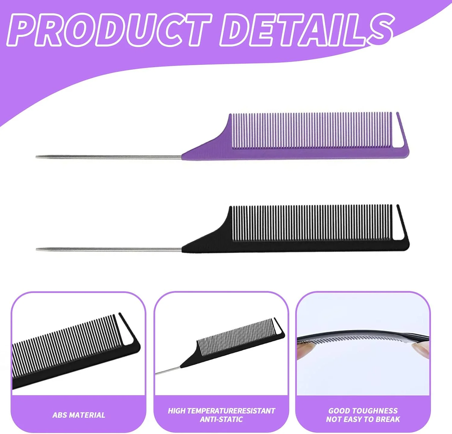 ست بافت مو 10 عددی Qtksceadlnce، شانه فلزی مشکی مو برای بزرگسالان، مناسب برای همه